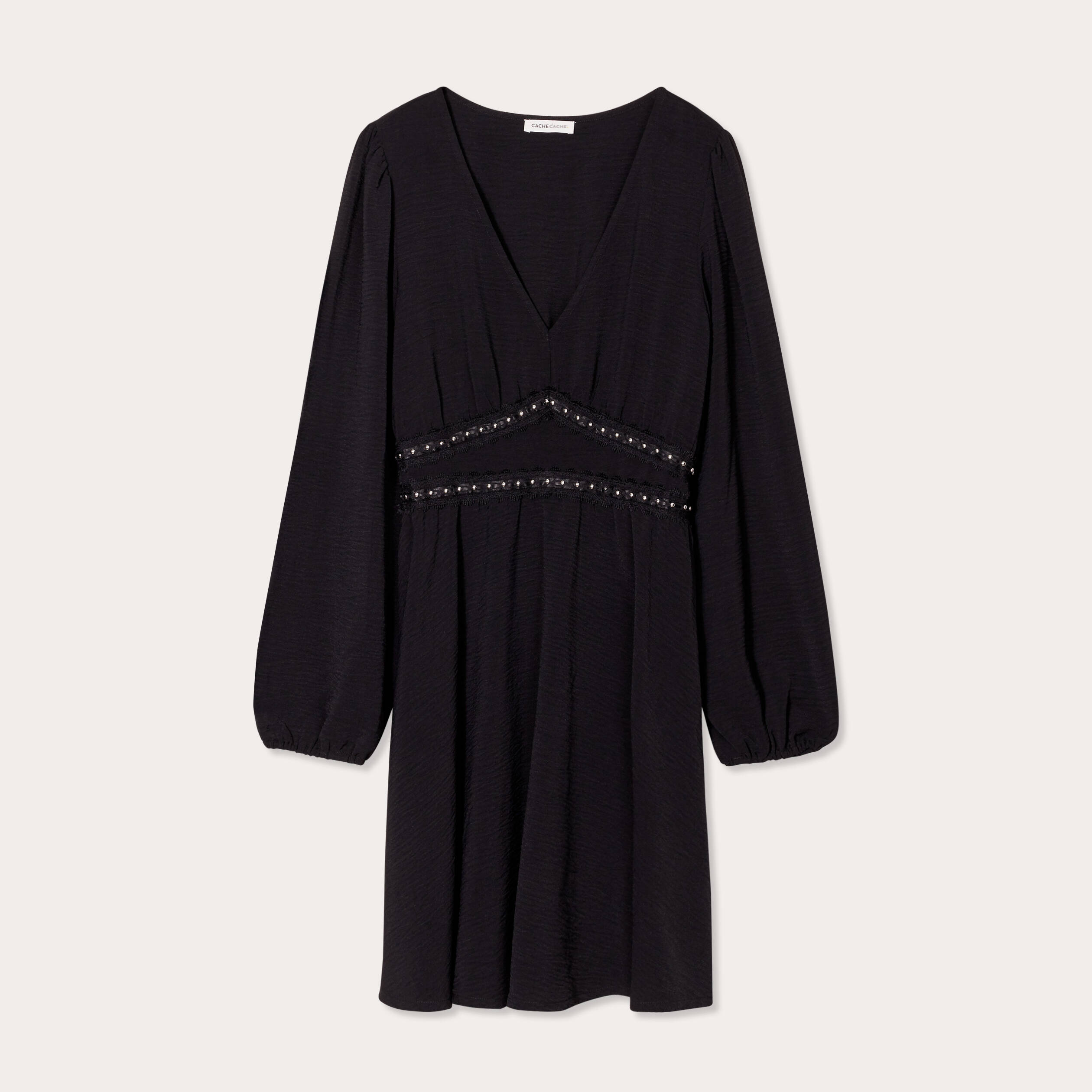 Robe &eacute;vas&eacute;e avec bandes clous noir femme