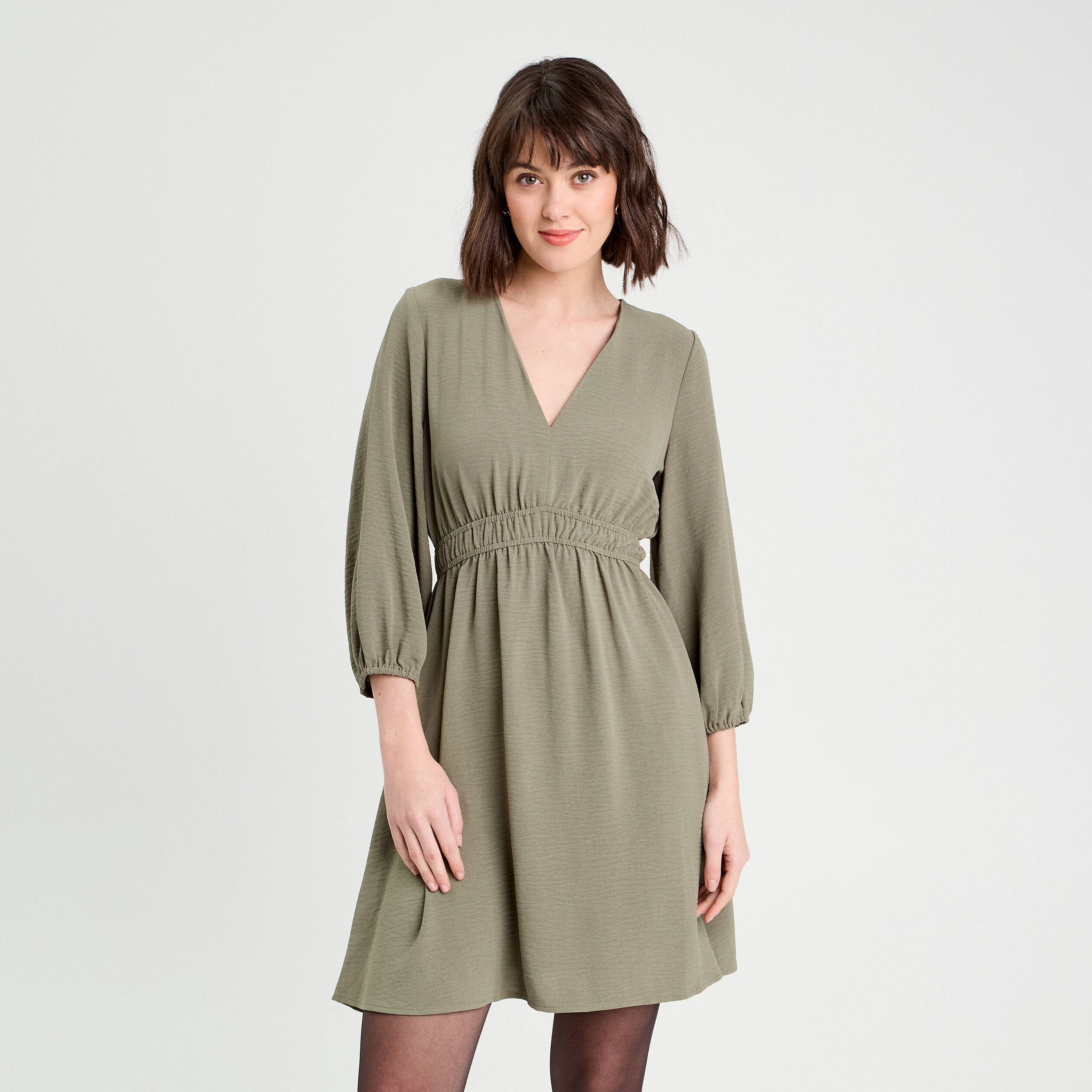 robe evasee manches 34 vert kaki femme Robe évasée manches 3/4 vert kaki femme