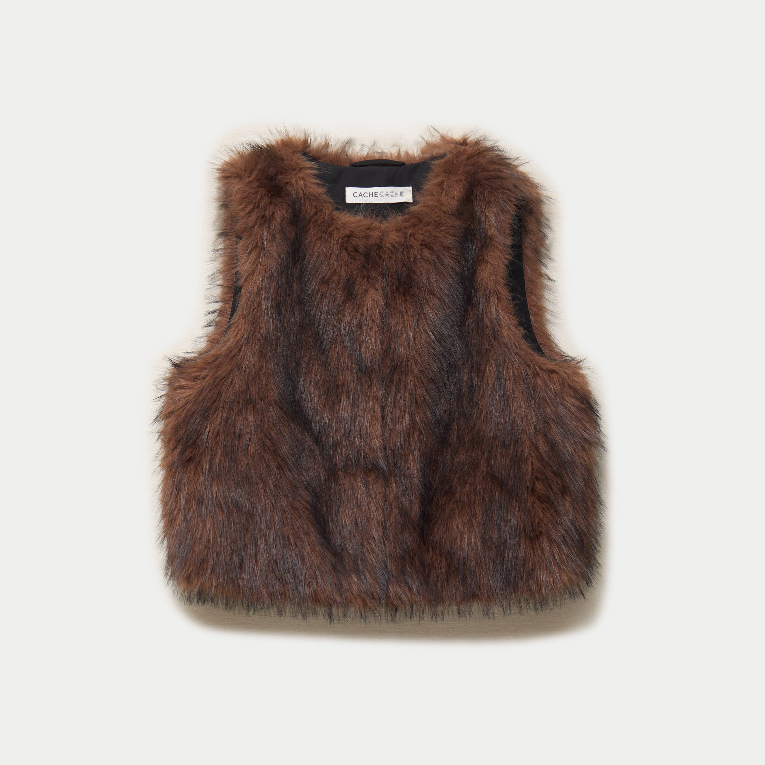 Gilet sans manches fausse fourrure marron femme