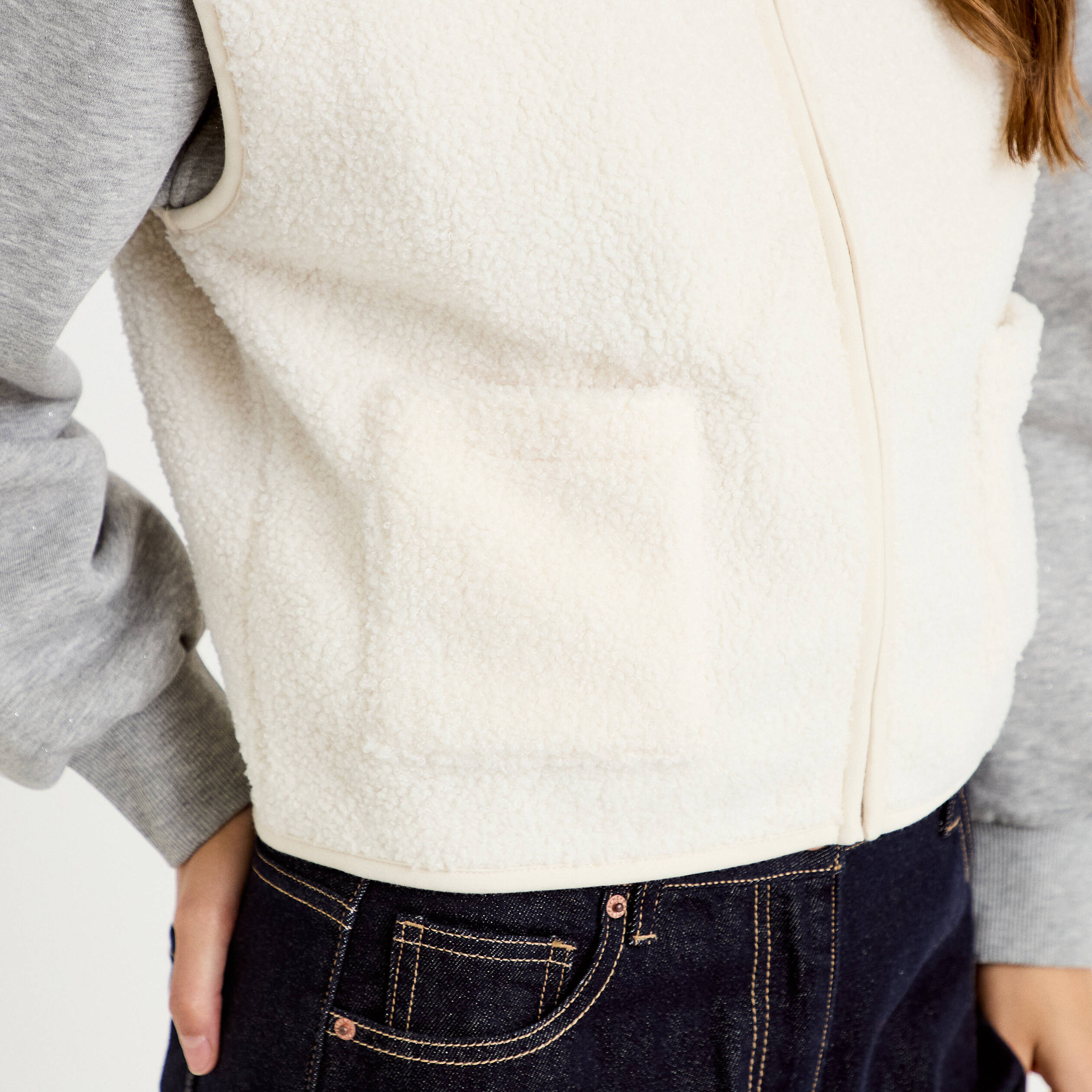 Gilet sans manches bouclette ecru femme
