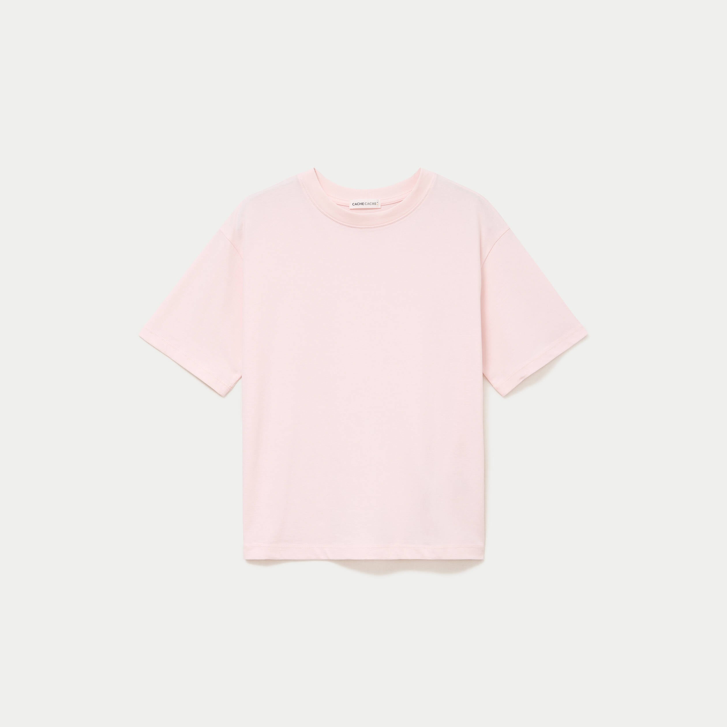 T-shirt col rond manches courtes rose clair femme