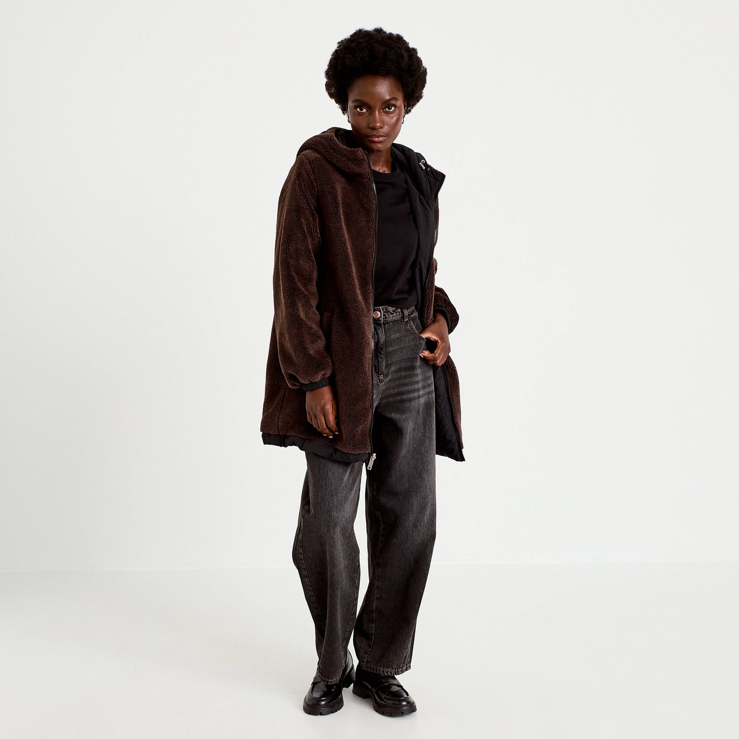 Parka r&eacute;versible effet polaire noir femme