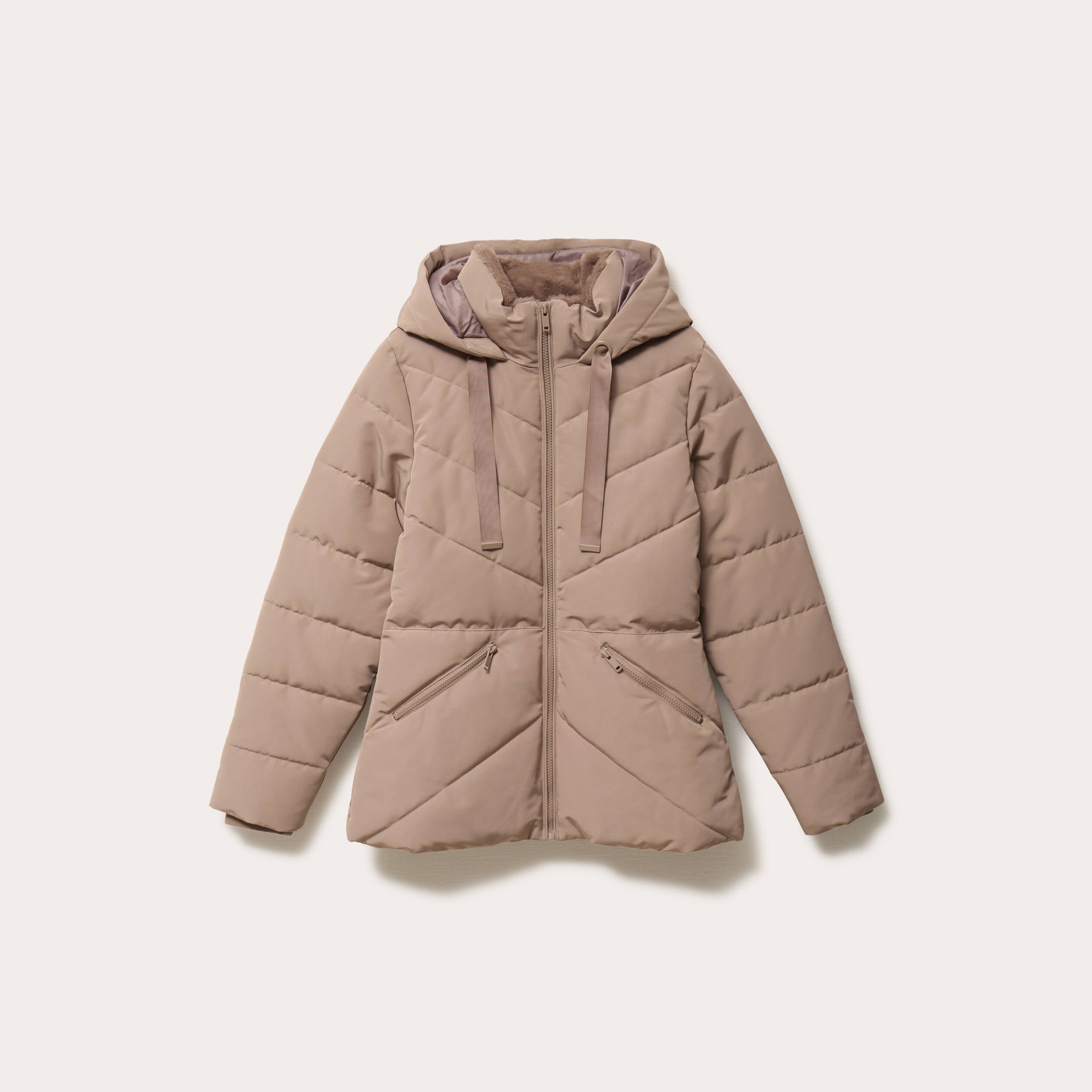Doudoune cintr&eacute;e &agrave; capuche taupe femme