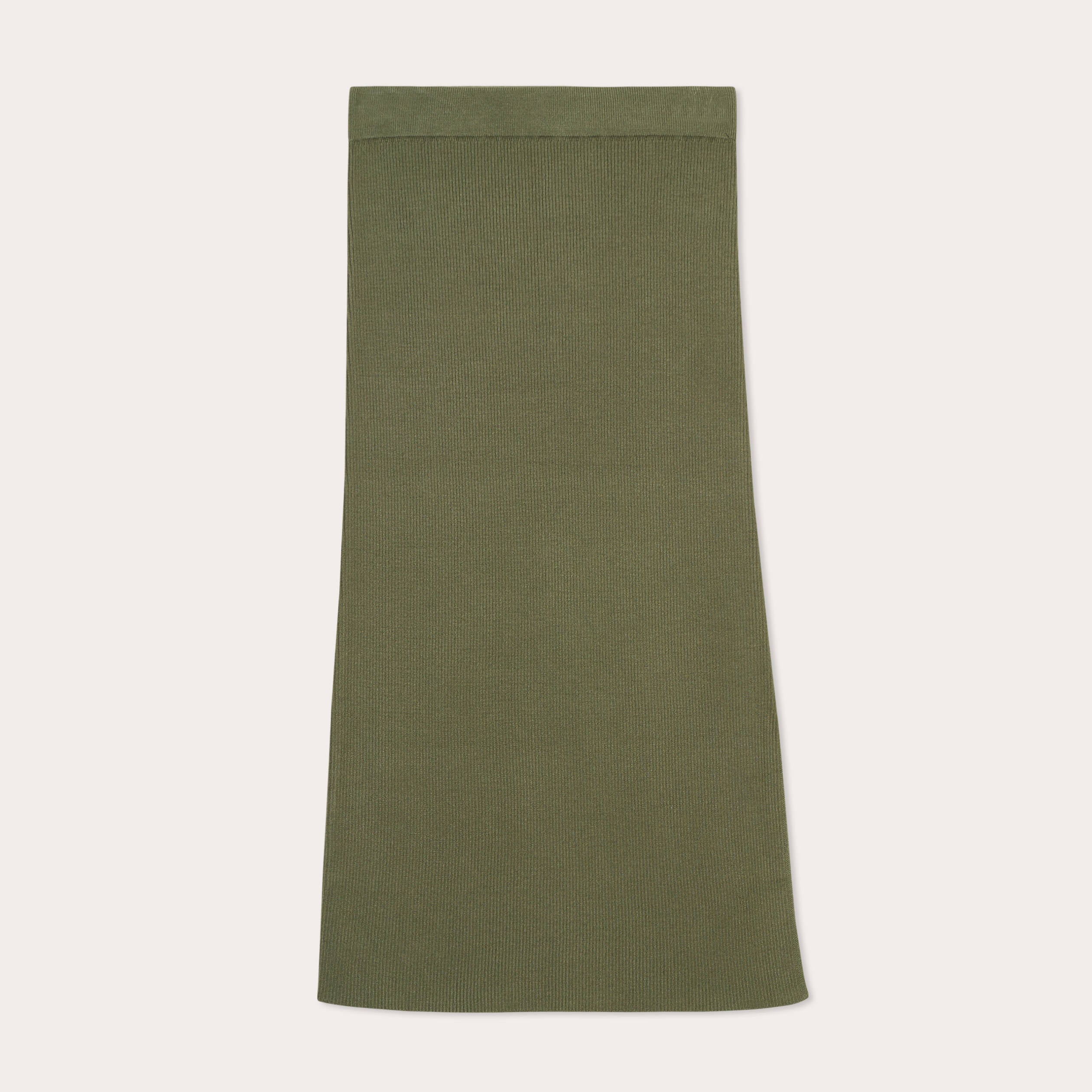 Jupe tricot midi droite vert kaki femme