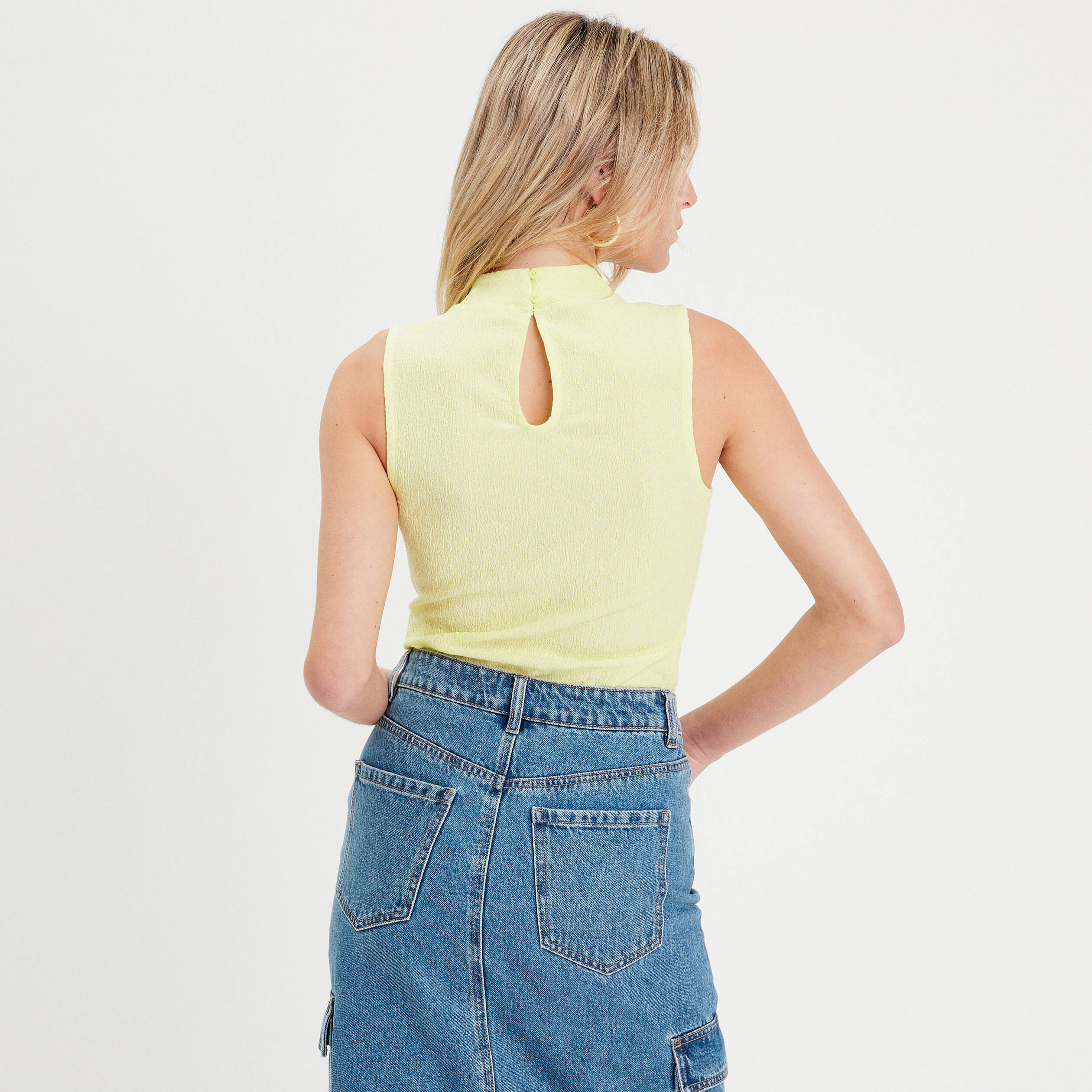 debardeur col montant jaune fluo femme Débardeur col montant jaune fluo femme