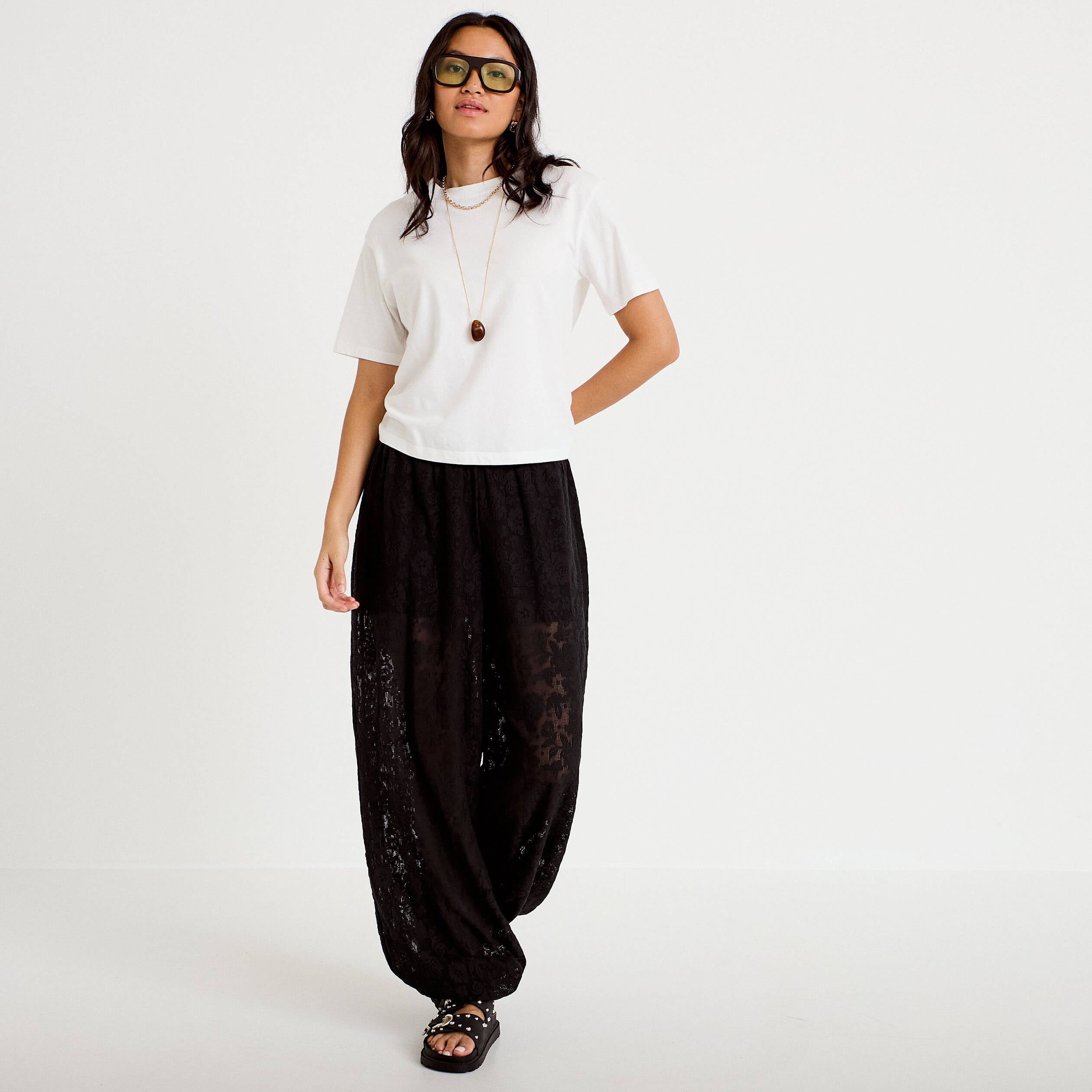Pantalon bouffant taille standard noir femme
