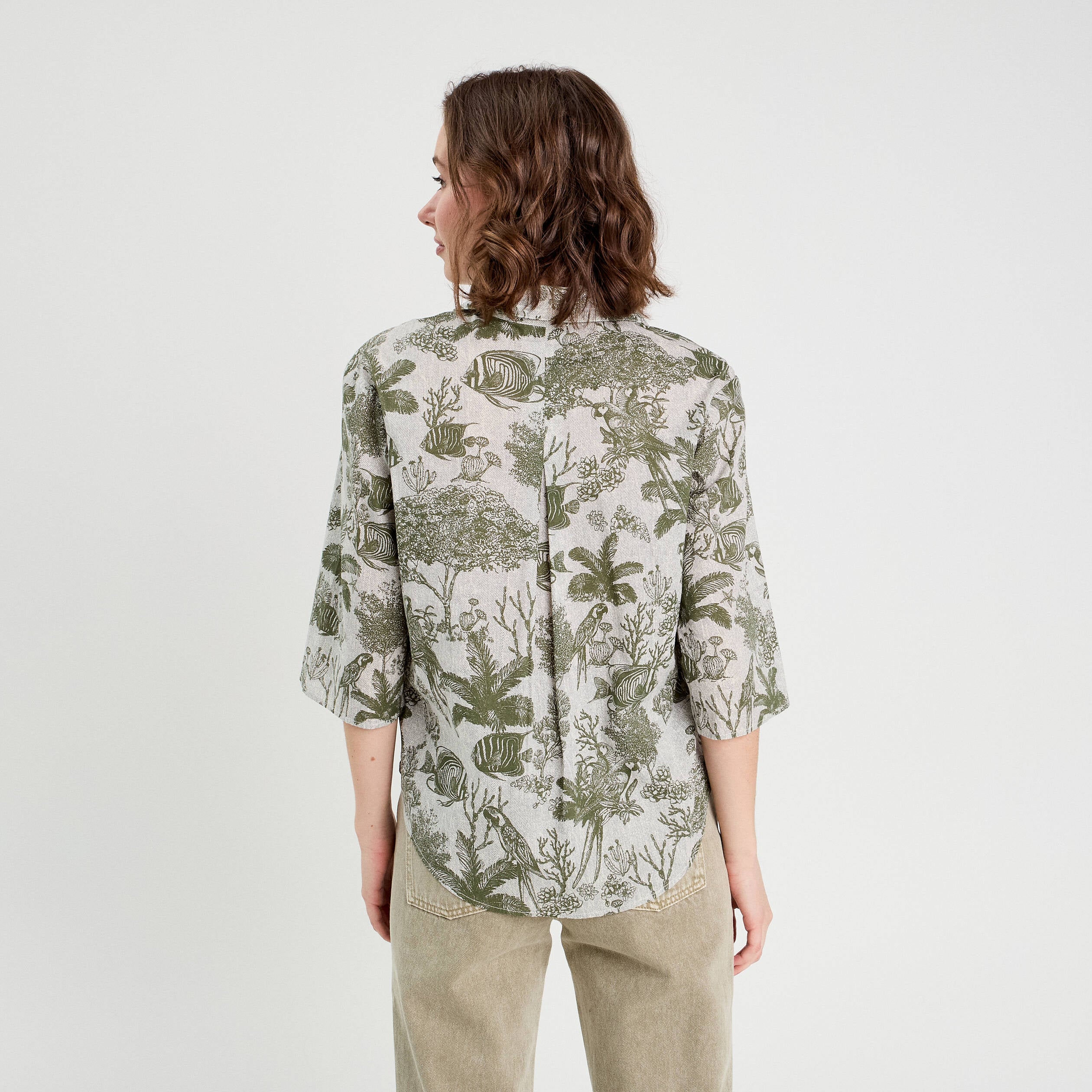 Blouse manches 3/4 en jean blanc femme