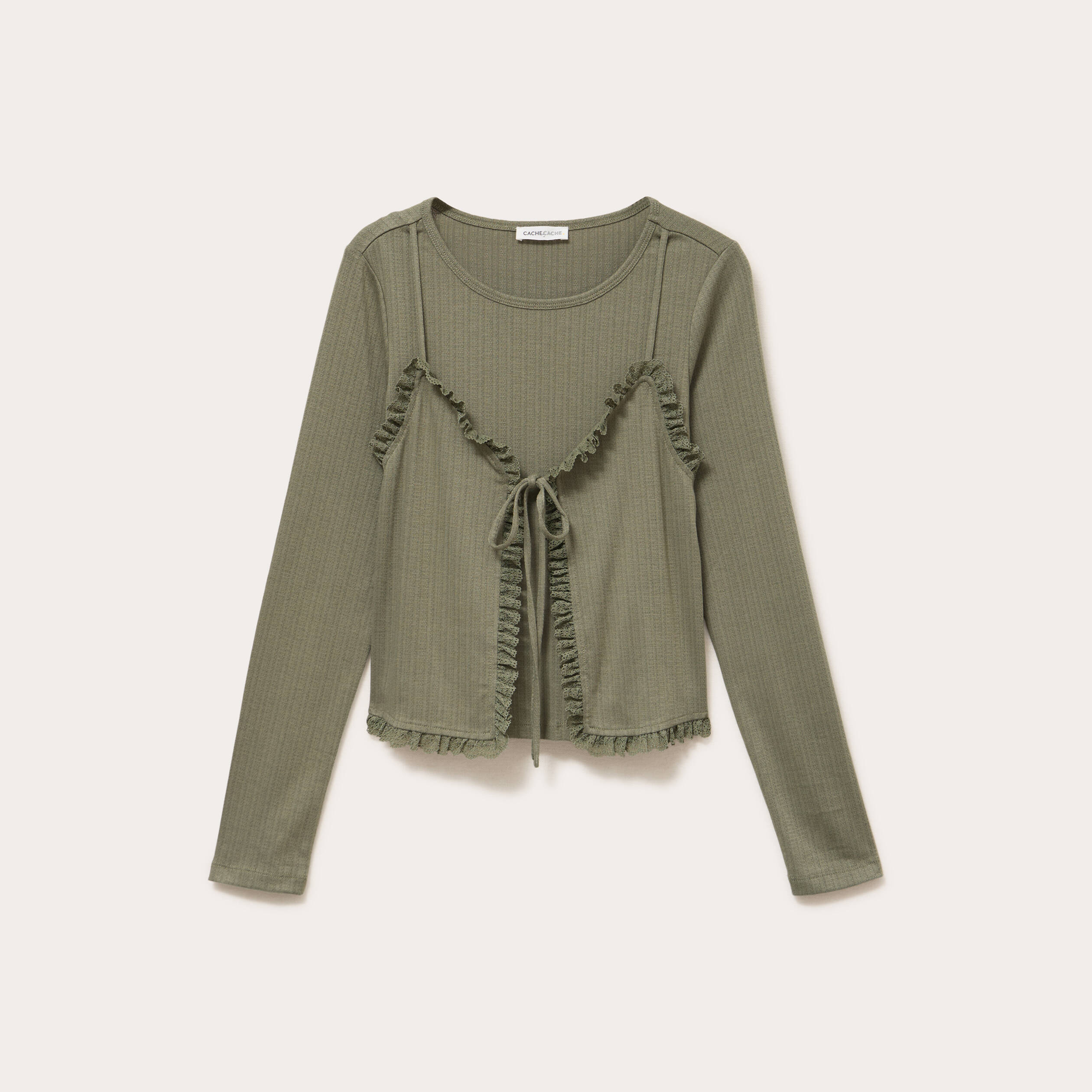 T-shirt 2-en-1 vert kaki femme