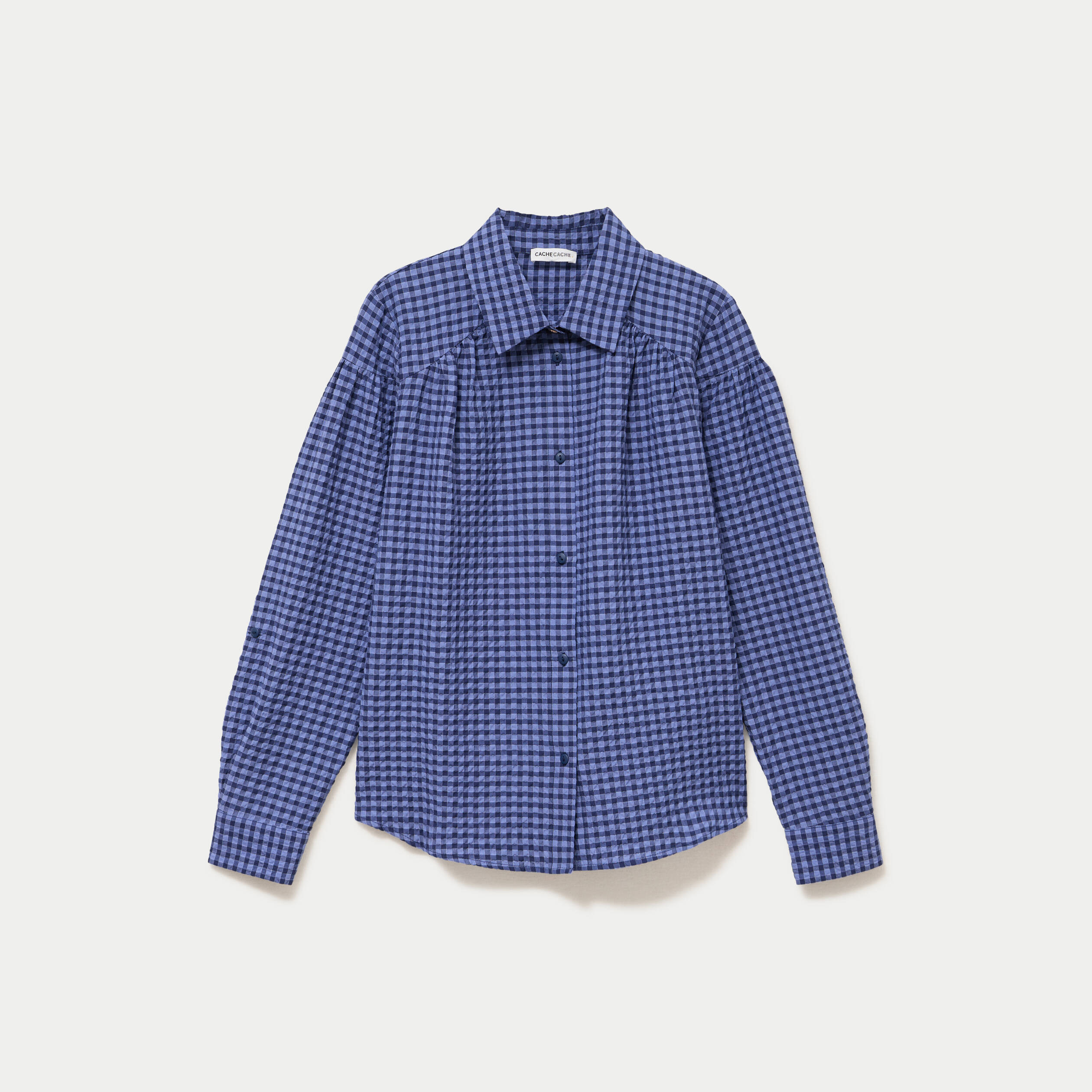 Chemise ample manches longues vichy bleu femme