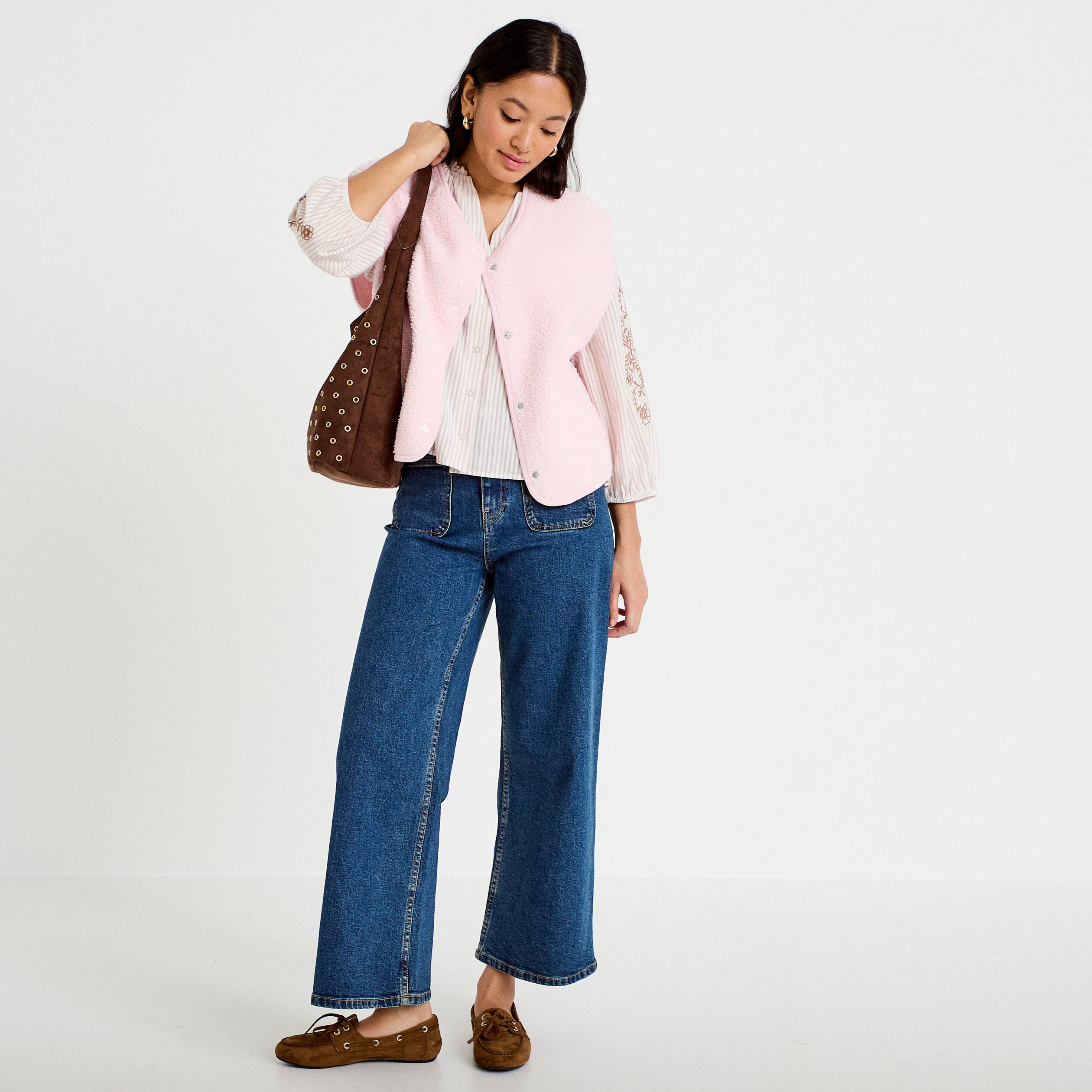 Gilet sans manches effet polaire rose clair femme