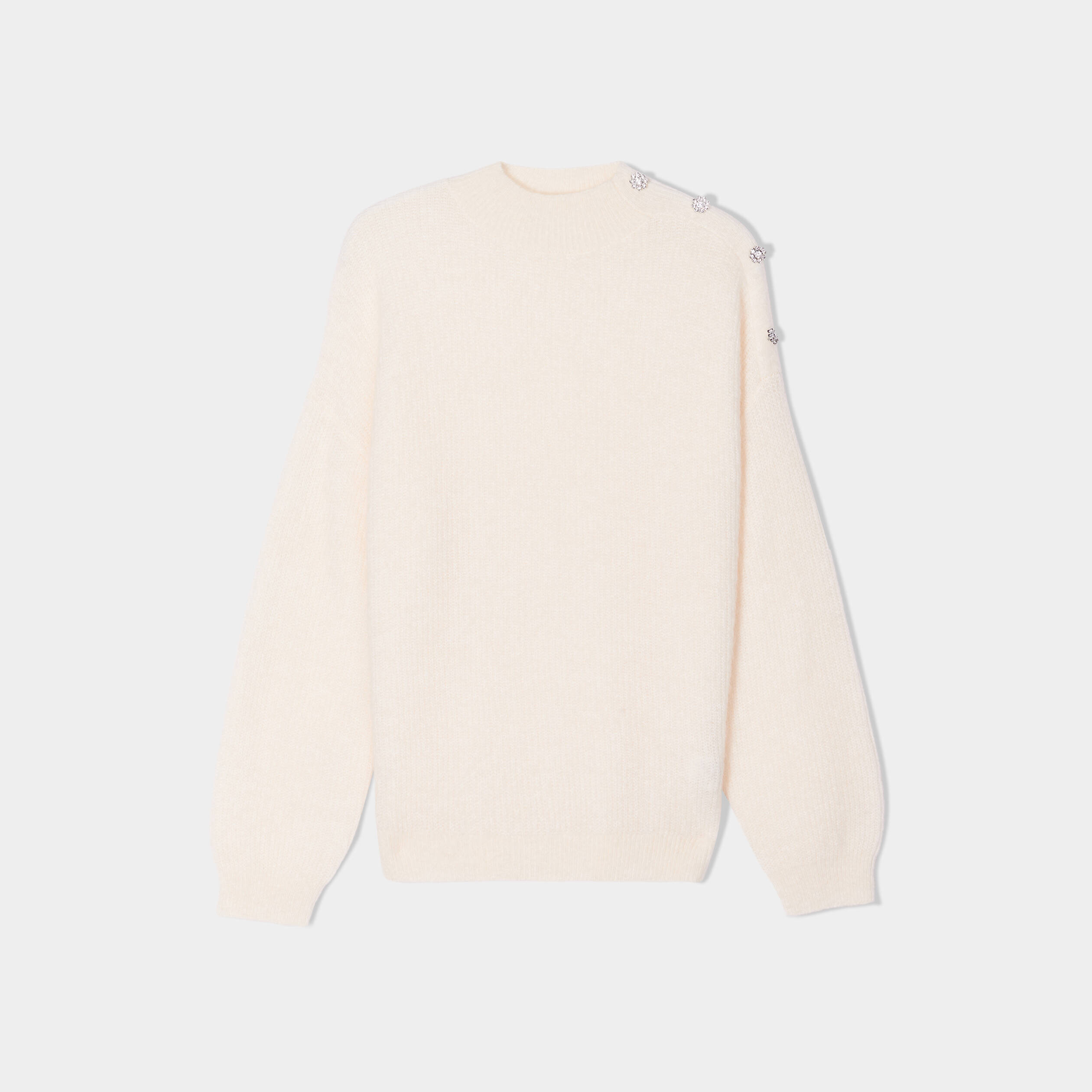 Pull col montant ecru femme