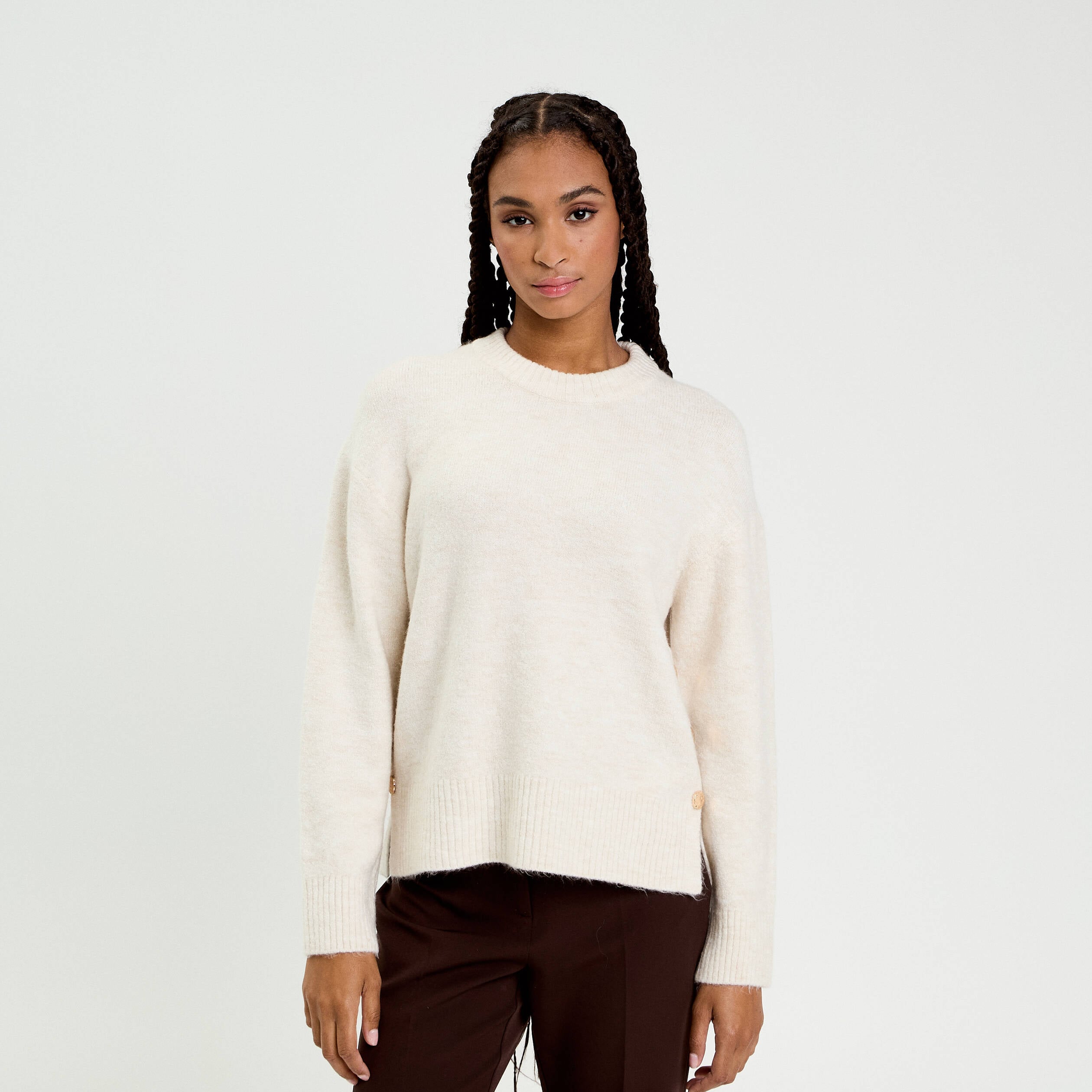 Pull manches longues ecru femme