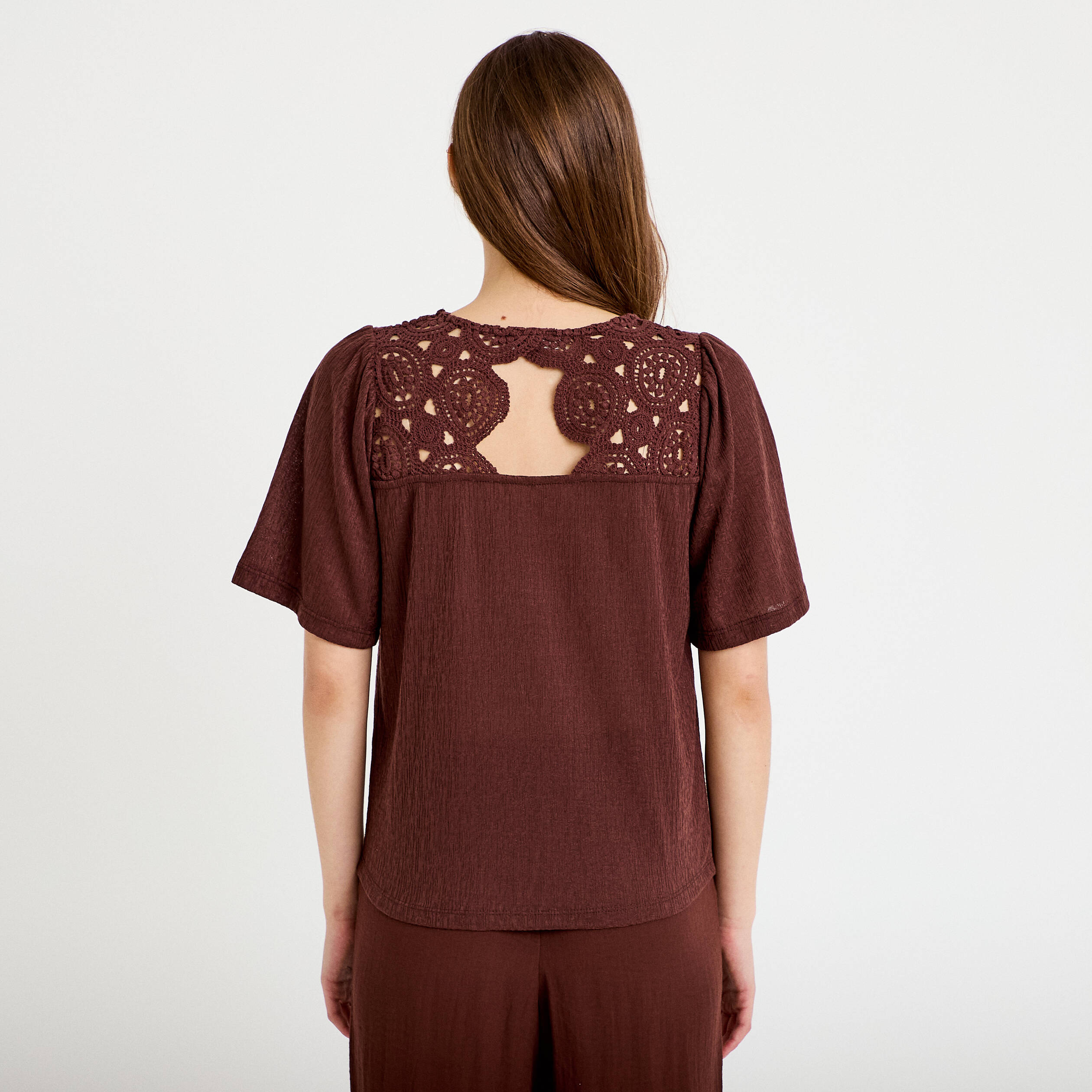 T-shirt manches courtes marron femme