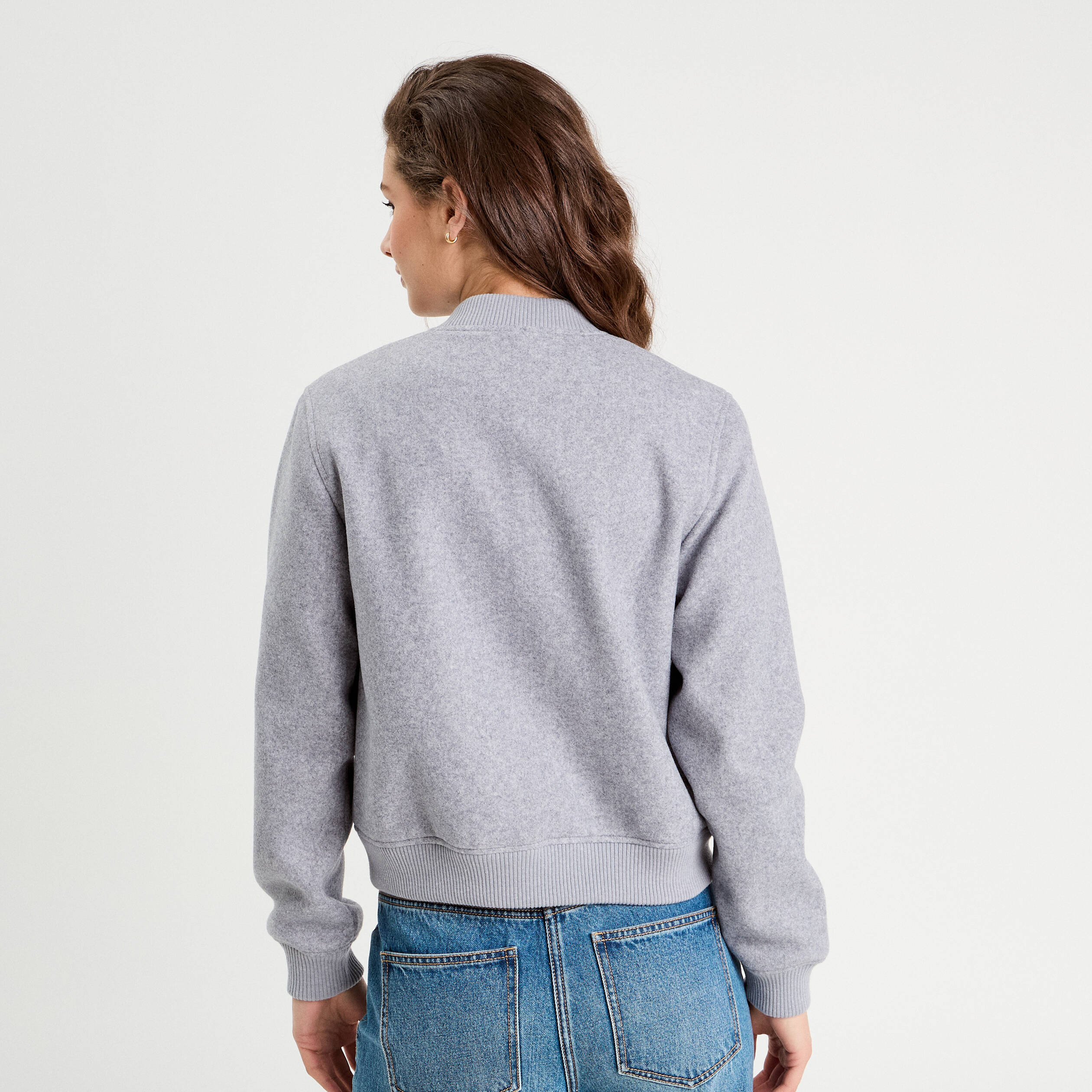veste teddy zippee gris clair femme Veste teddy zippée gris clair femme