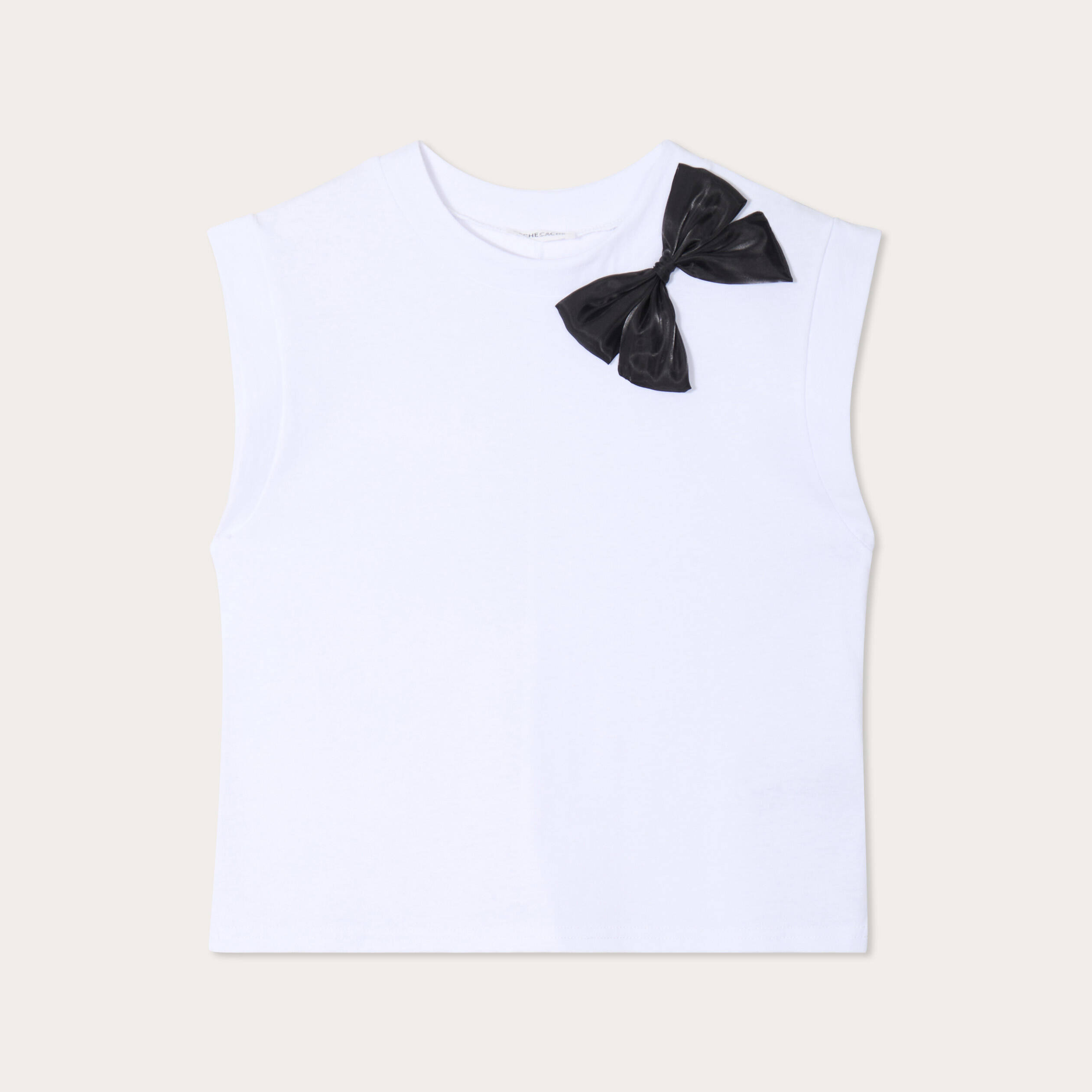 T-shirt d&eacute;tail noeud ecru femme