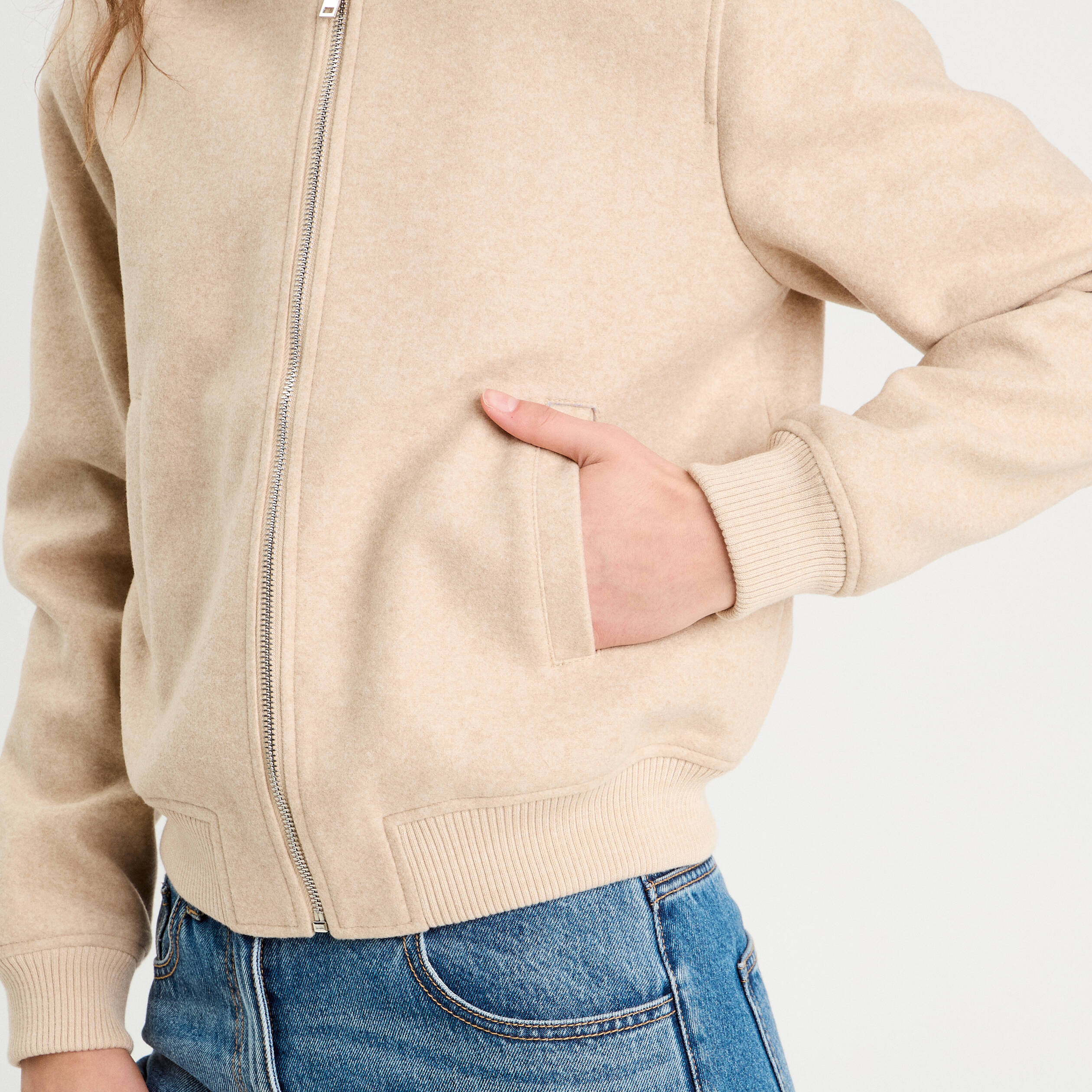 veste teddy zippee beige femme Veste teddy zippée beige femme