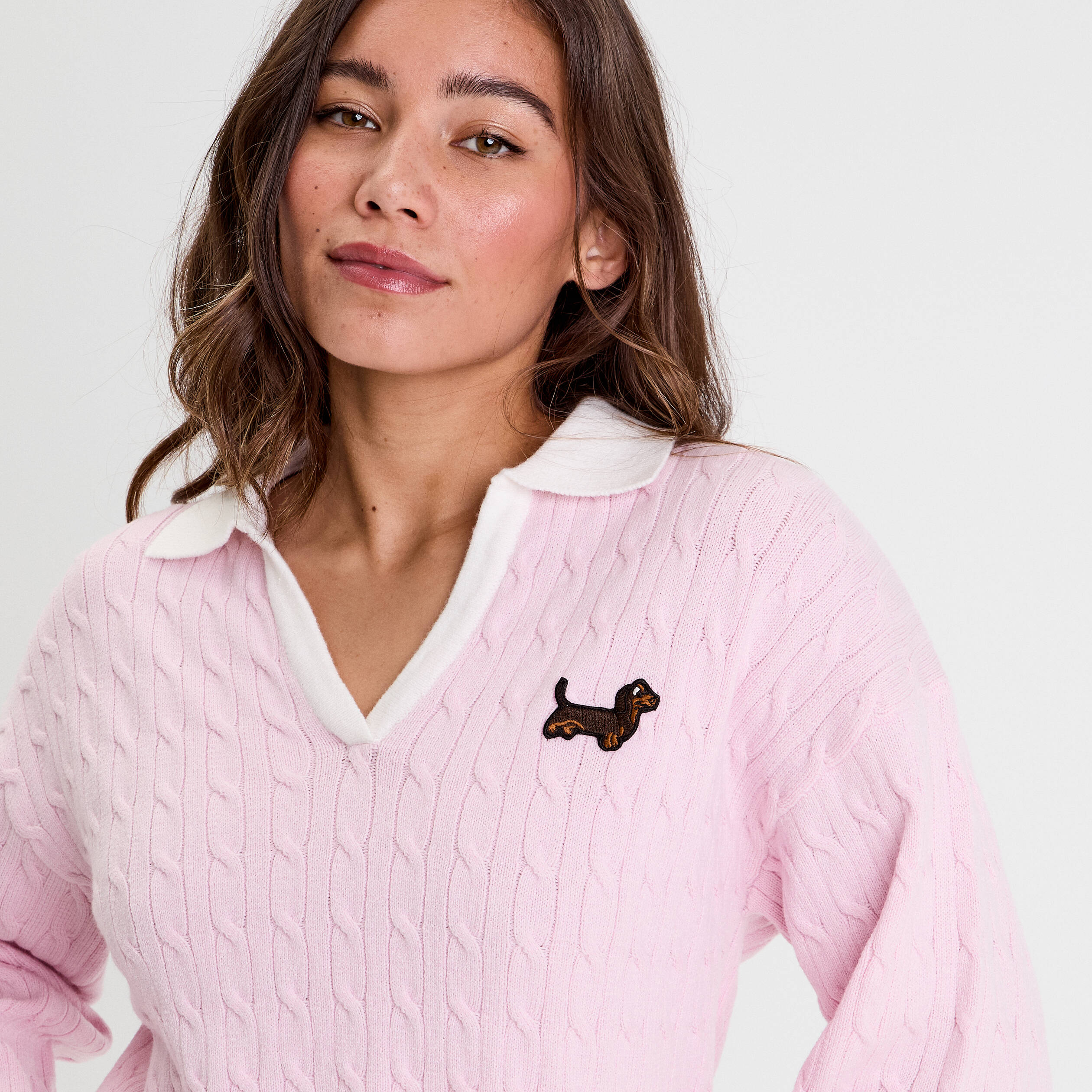 pull manches longues col polo rose clair femme Pull manches longues col polo rose clair femme