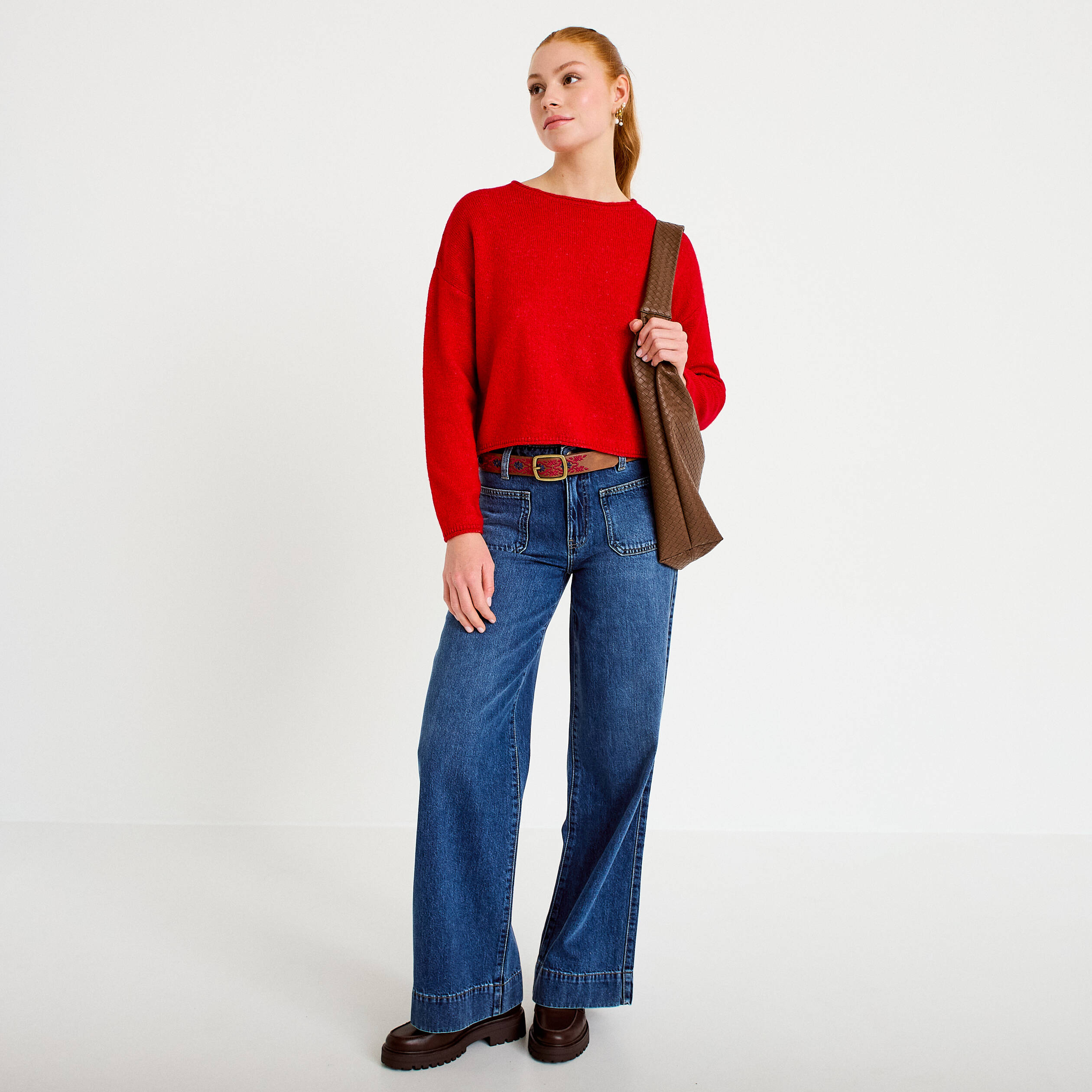 Jean bootcut ceinture amovible denim stone femme