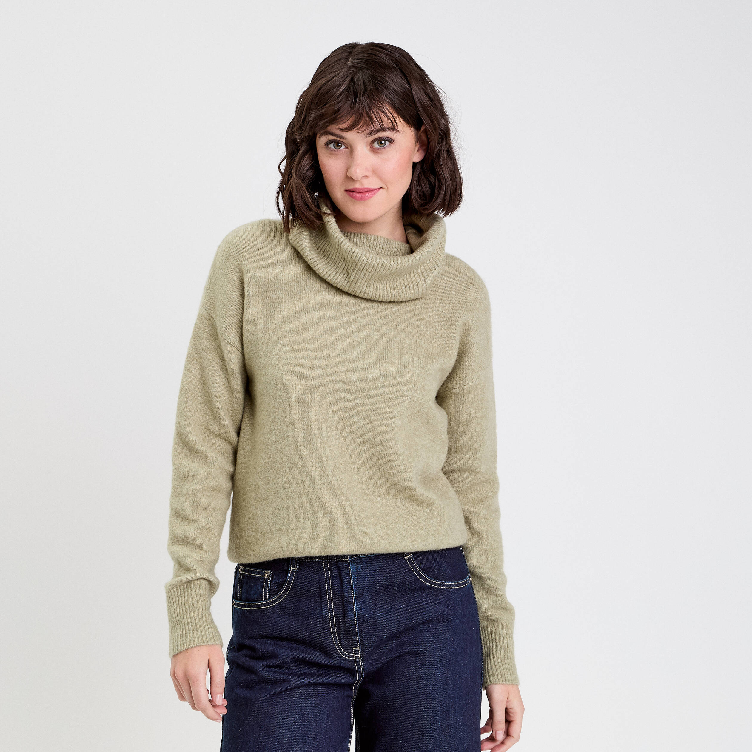 Pull avec col roulé vert kaki femme | Vibs