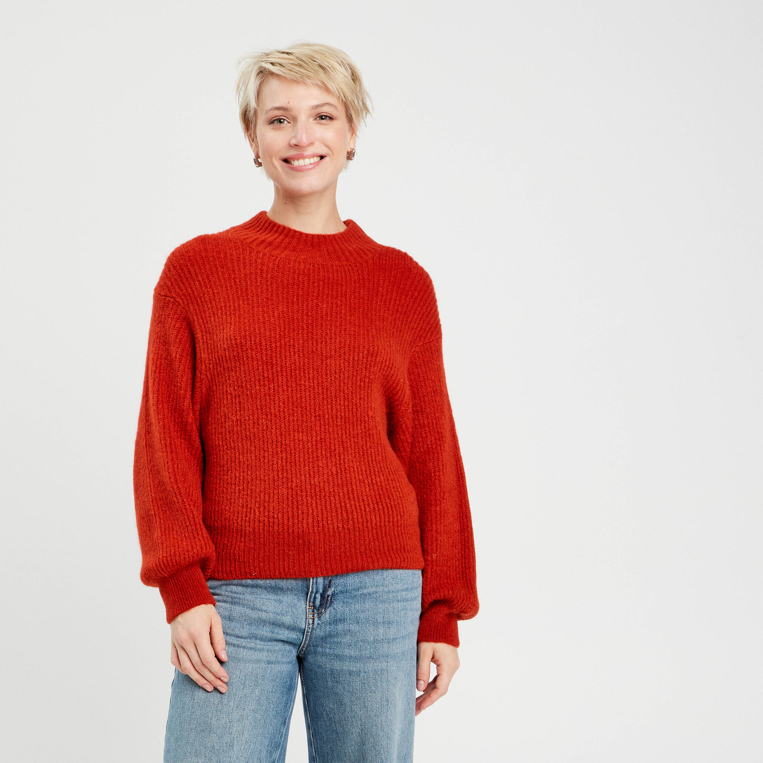 pull col montant marron cognac femme Pull col montant marron cognac femme