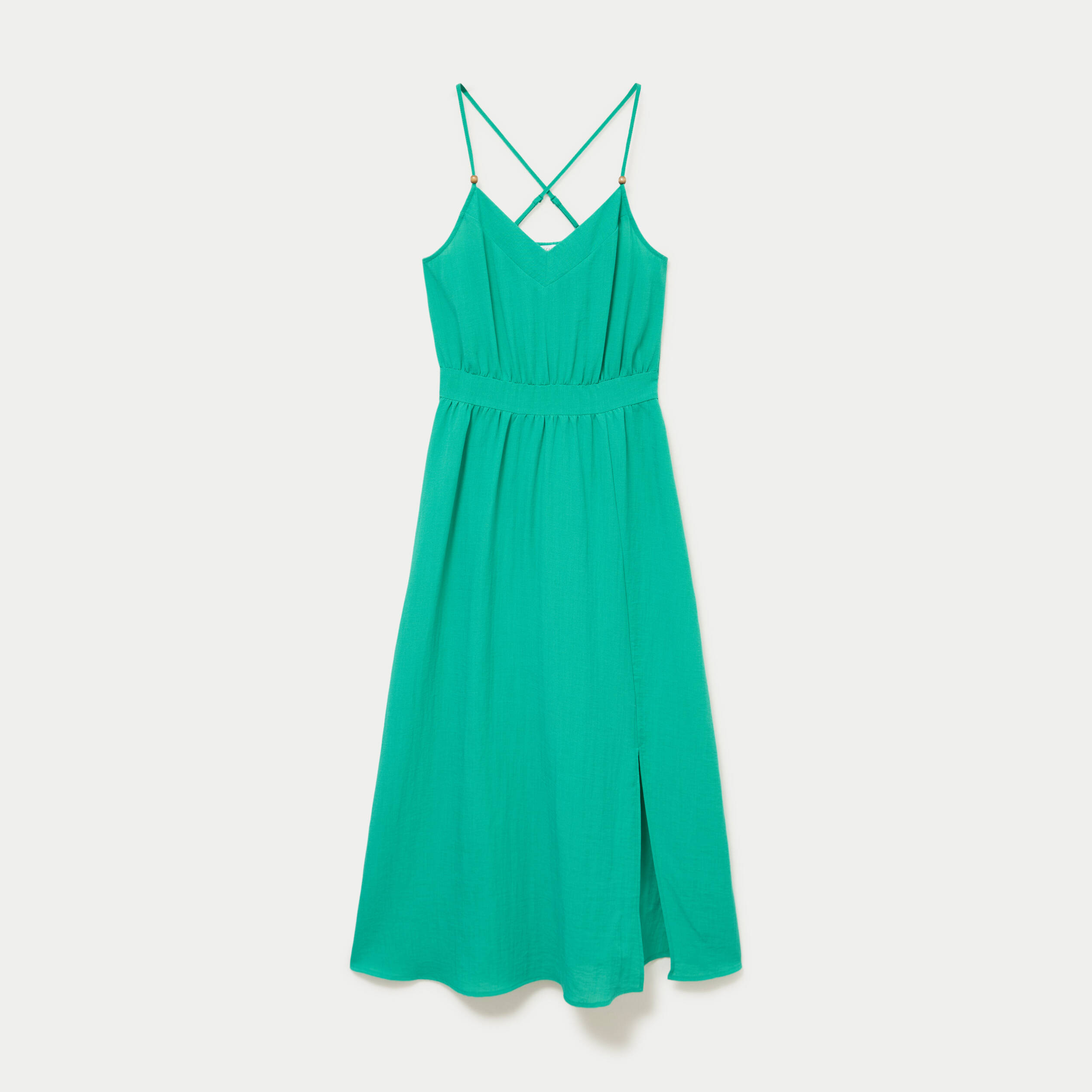 Robe &eacute;vas&eacute;e 3/4 col v bretelles vert femme