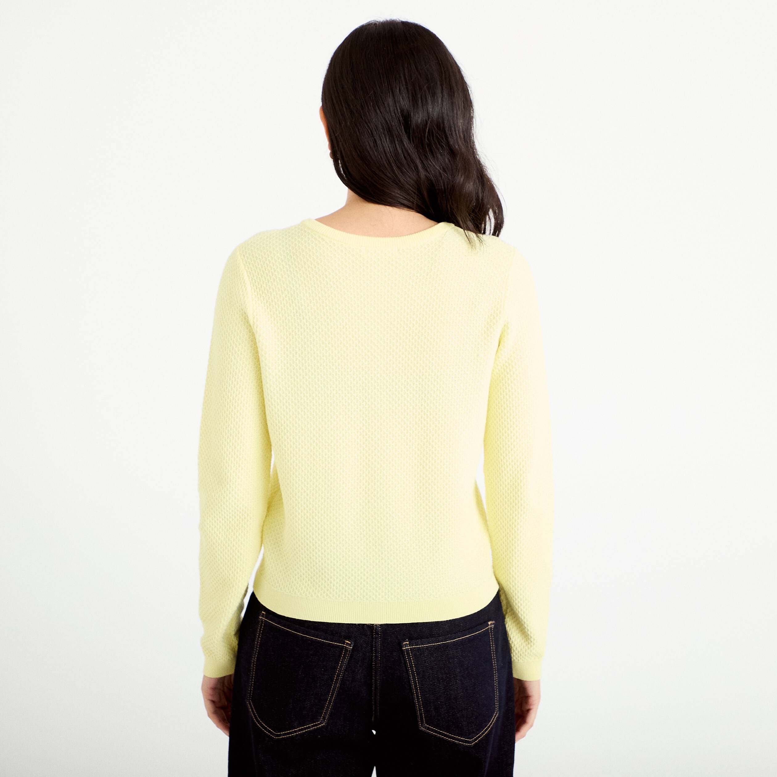 Gilet ajour&eacute; manches longues jaune clair femme