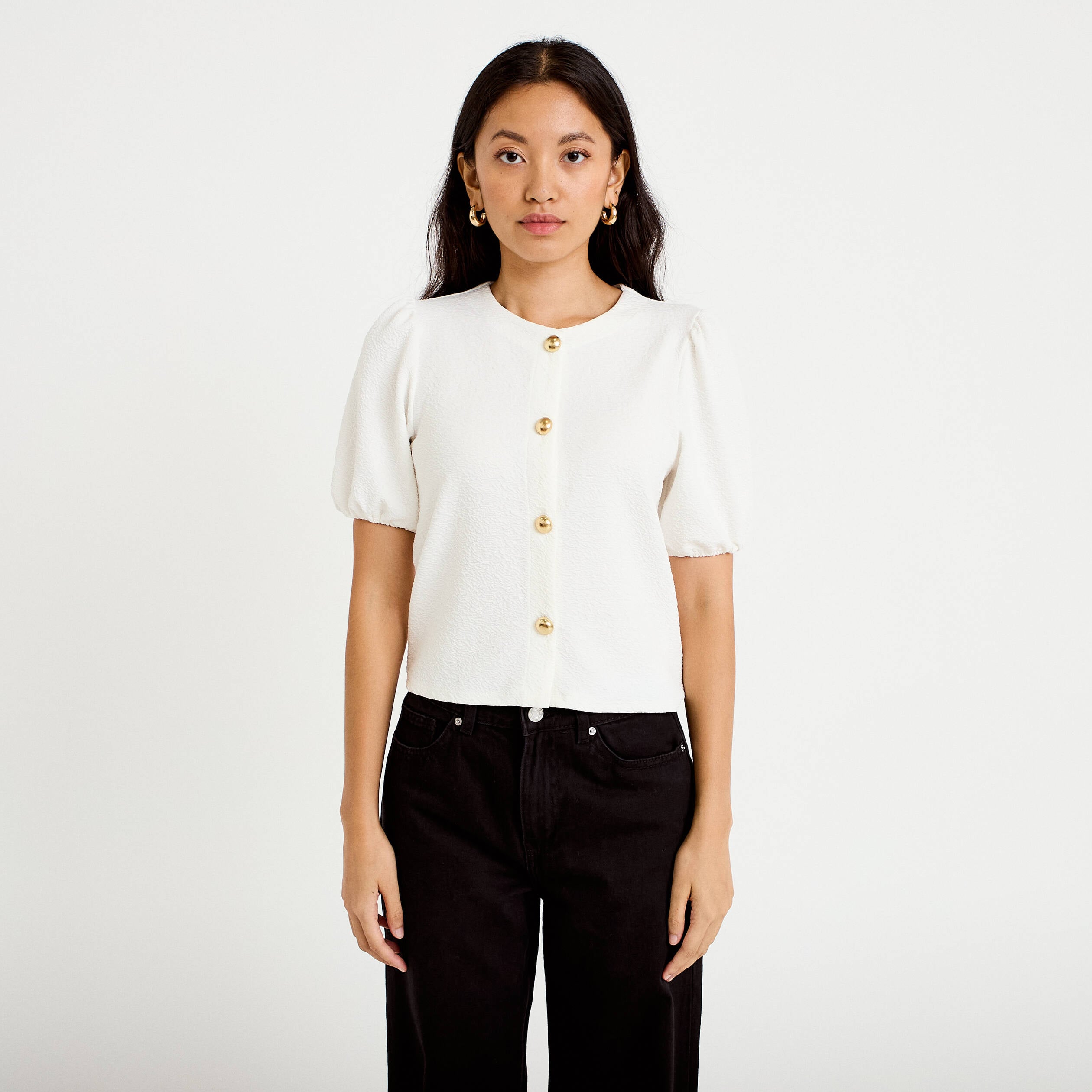 Blouse droite manches courtes ecru femme
