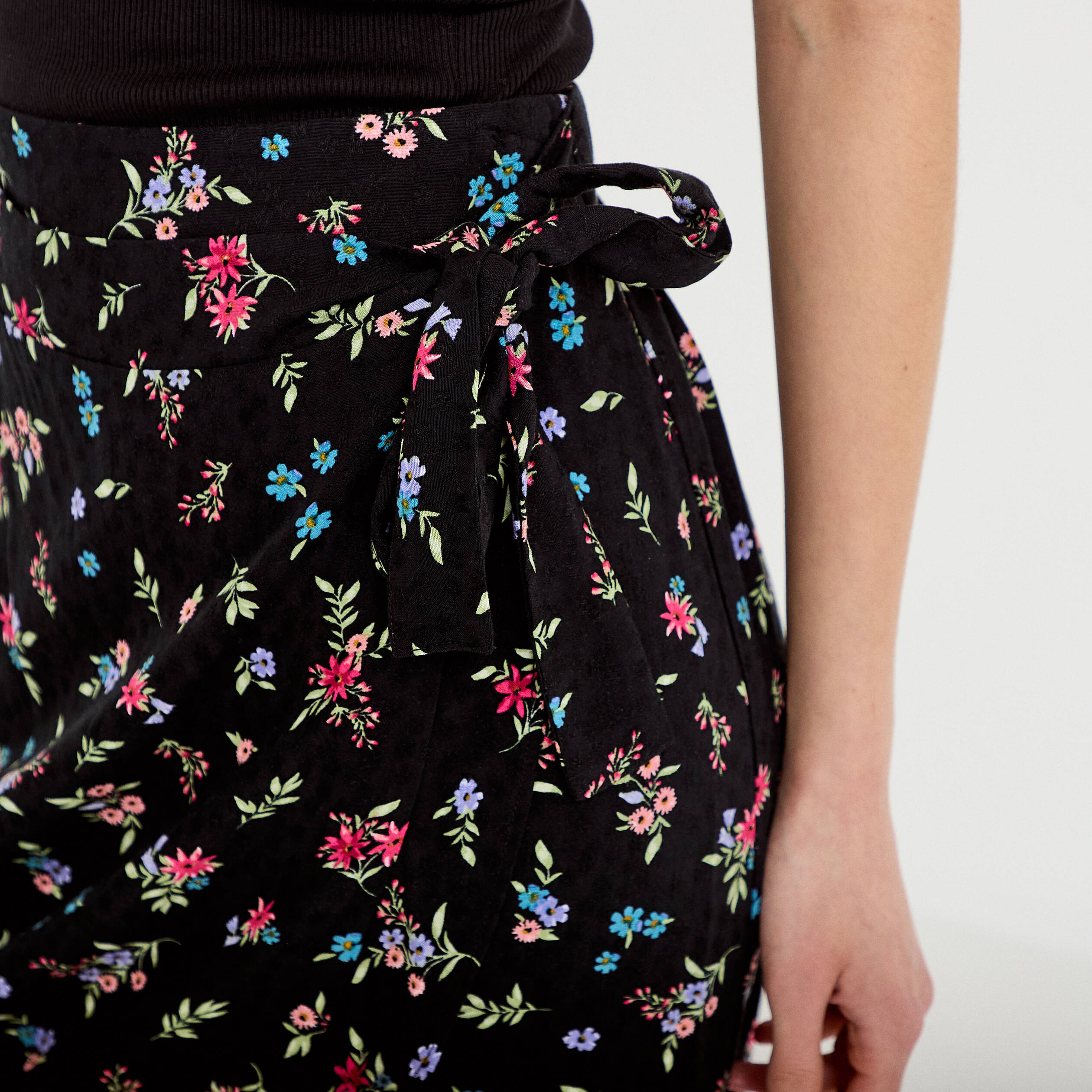 Jupe longue portefeuille noir femme