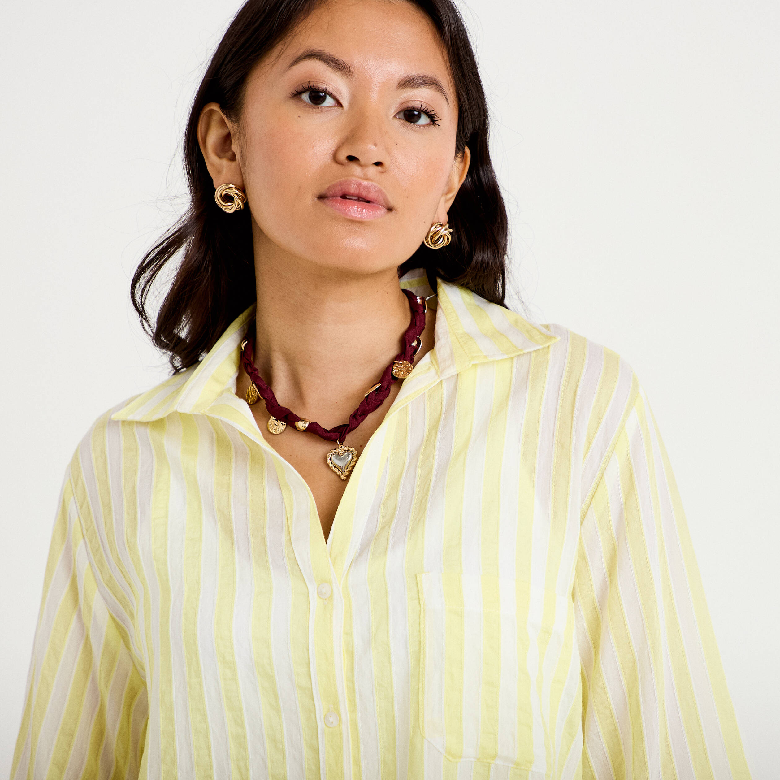 Blouse ample col tunisien manches 3/4 jaune femme