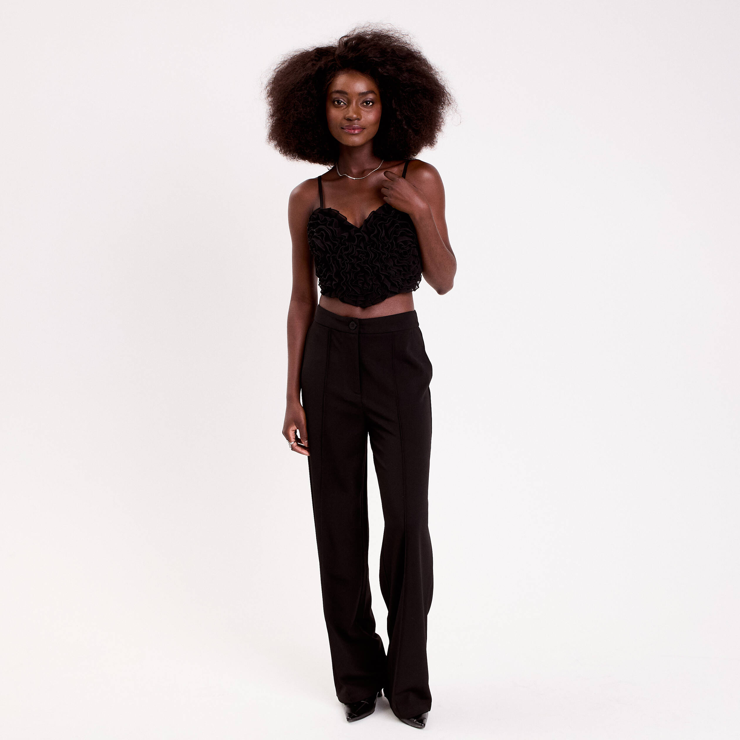 Crop top volants noir femme