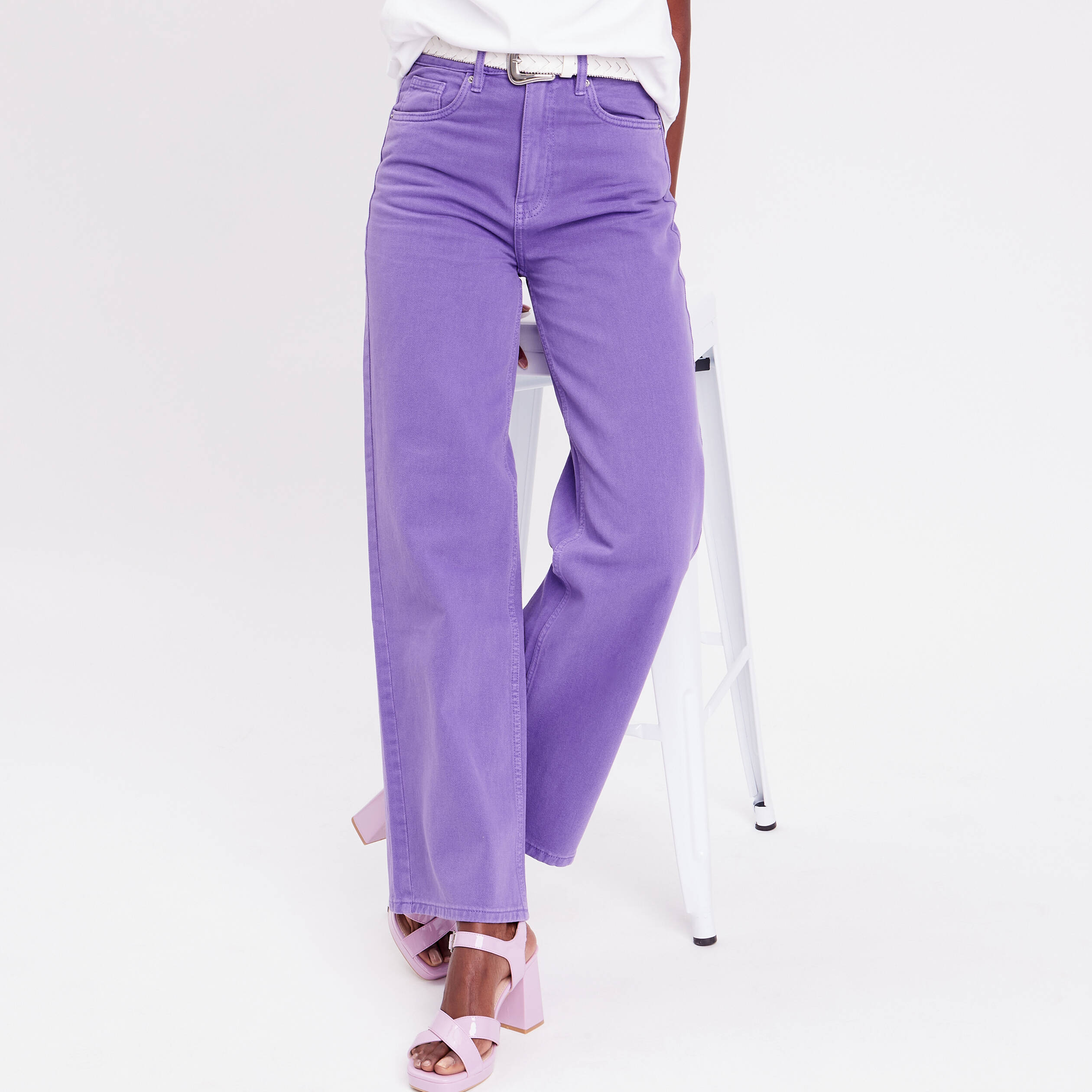 Jeans wide leg taille haute violet femme Vibs