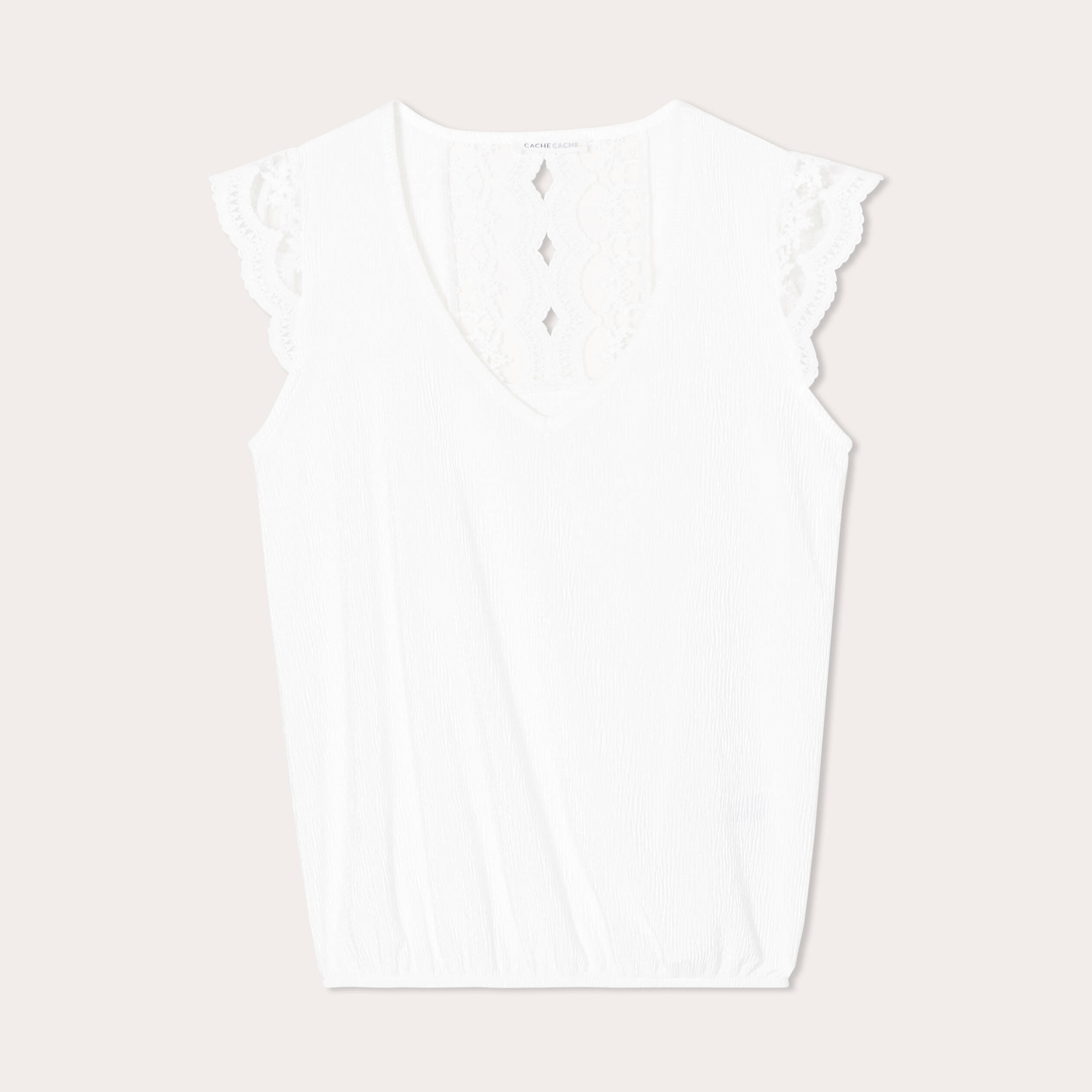 top sans manches plisse ecru femme Top sans manches plissé ecru femme