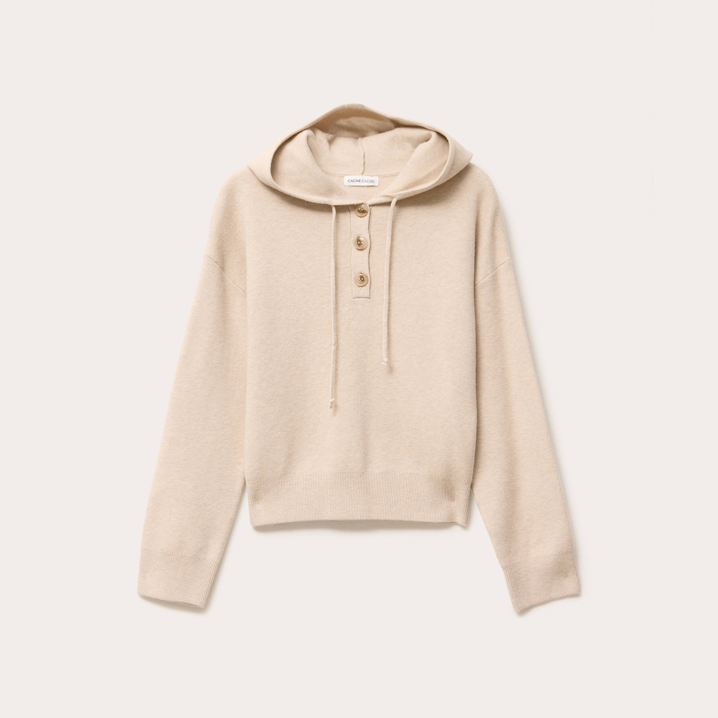 Pull &agrave; capuche manches longues beige femme