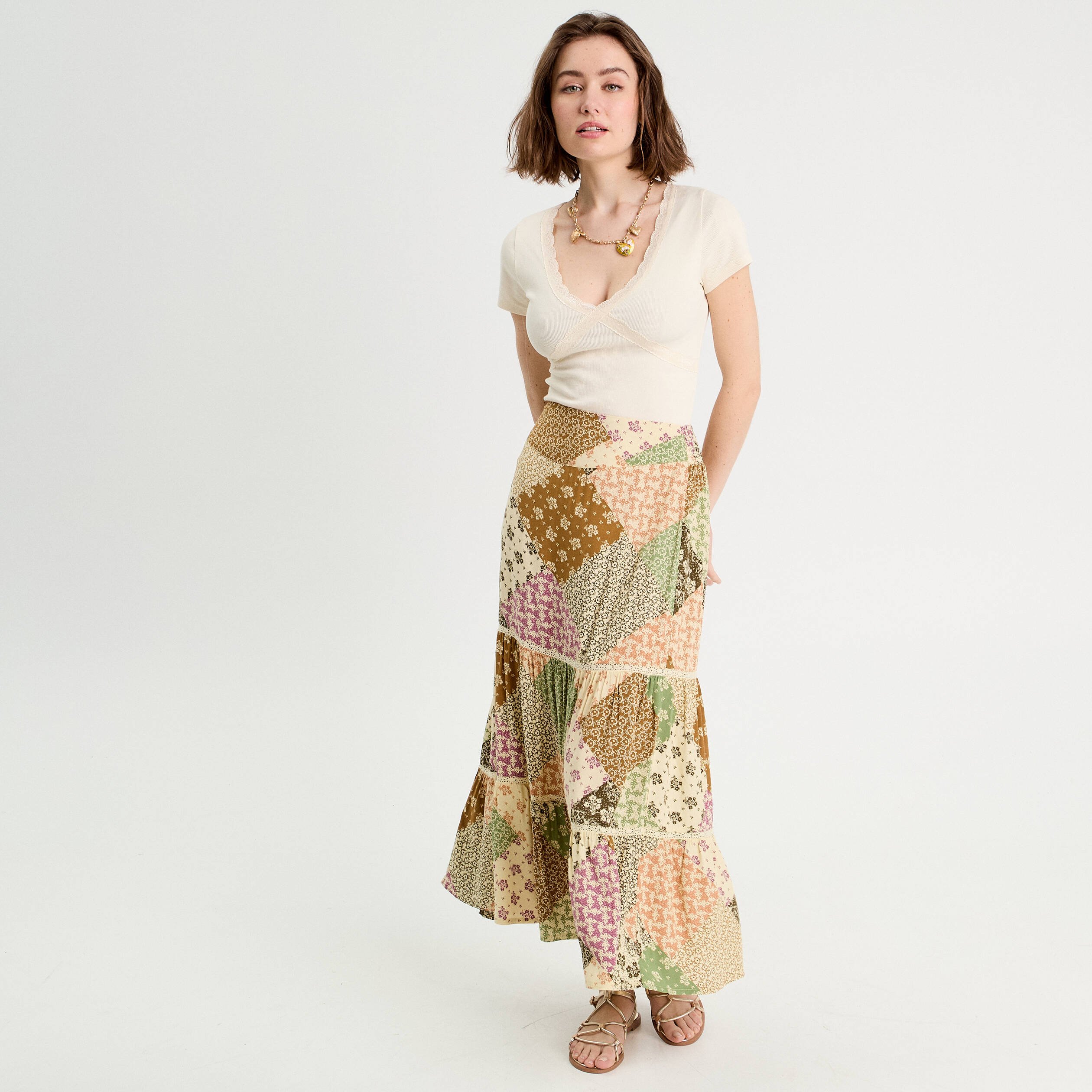 jupe longue evasee beige femme Jupe longue évasée beige femme