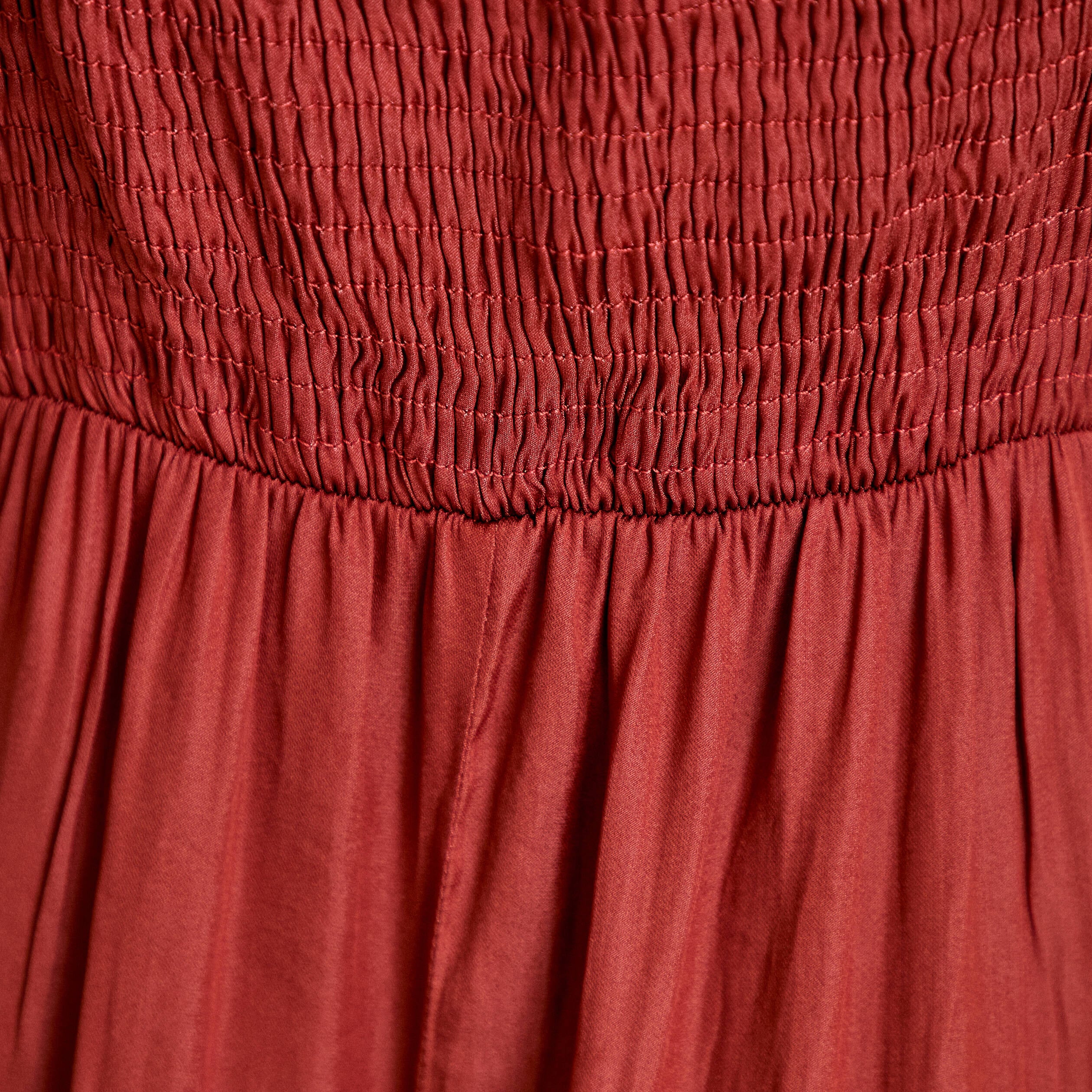 Robe longue &eacute;vas&eacute;e col v satin&eacute;e vieux rose femme