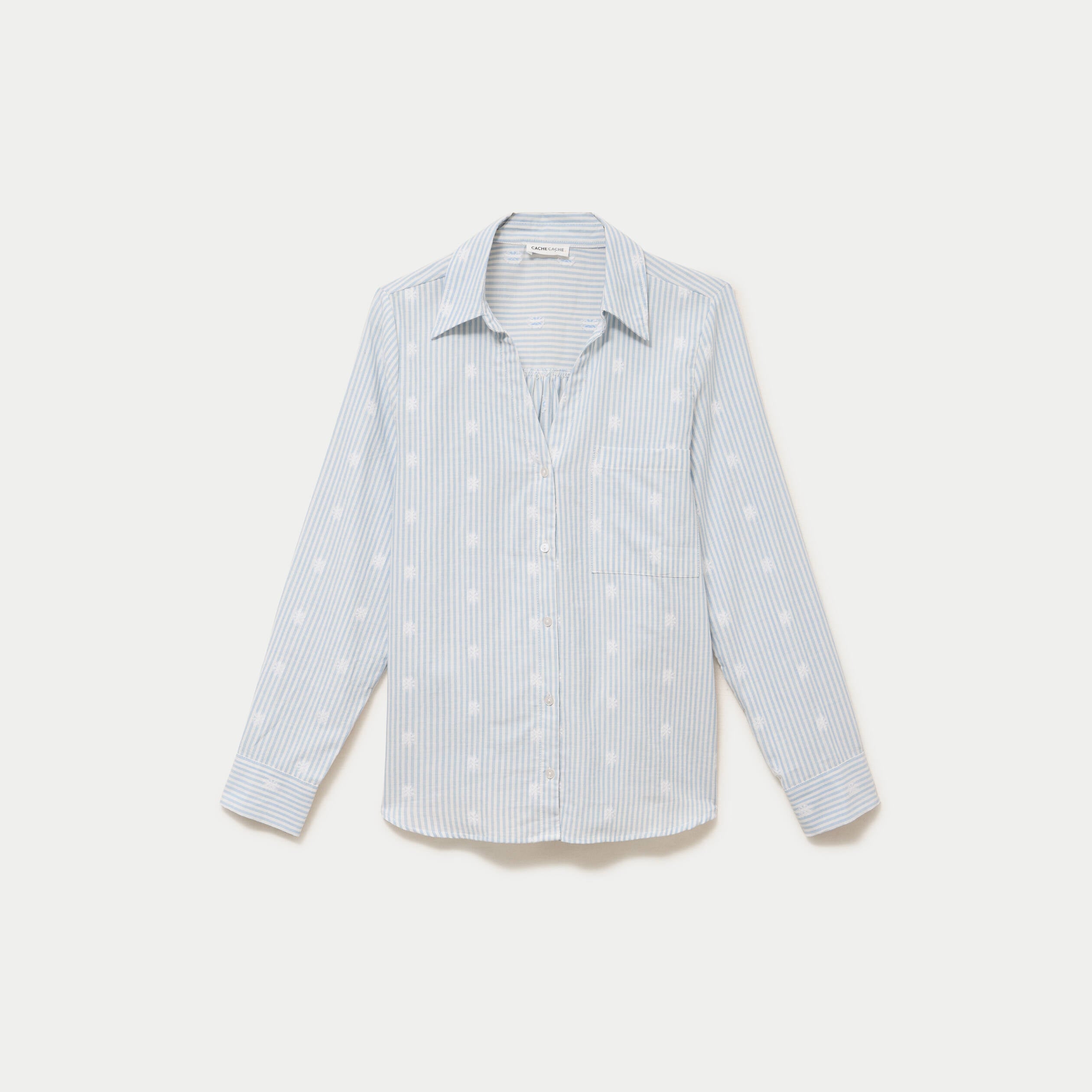 Chemise droite manches longues bleu clair femme