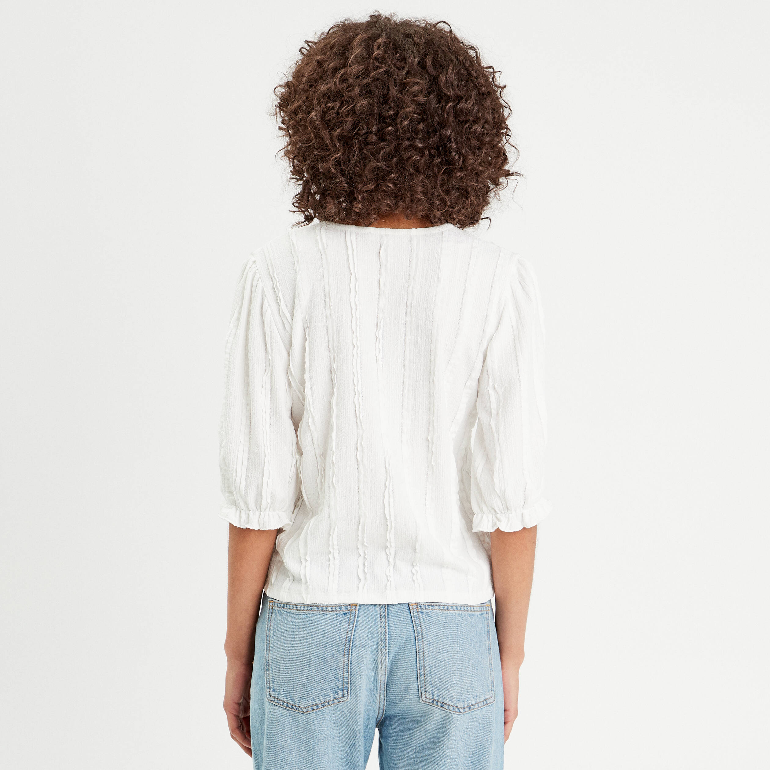 Blouse manches 3/4 nou&eacute;e ecru femme
