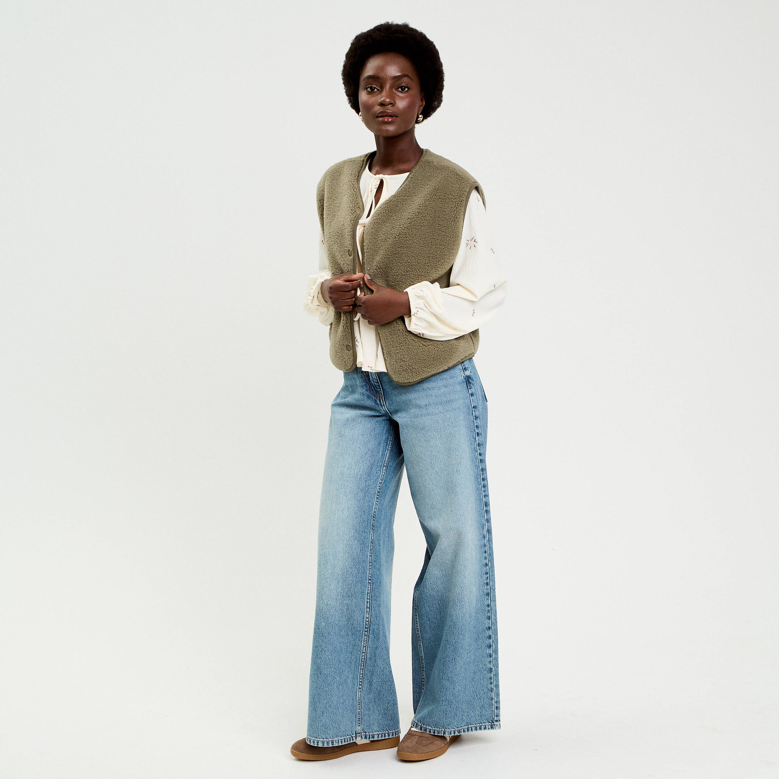 Gilet sans manches effet polaire vert kaki femme