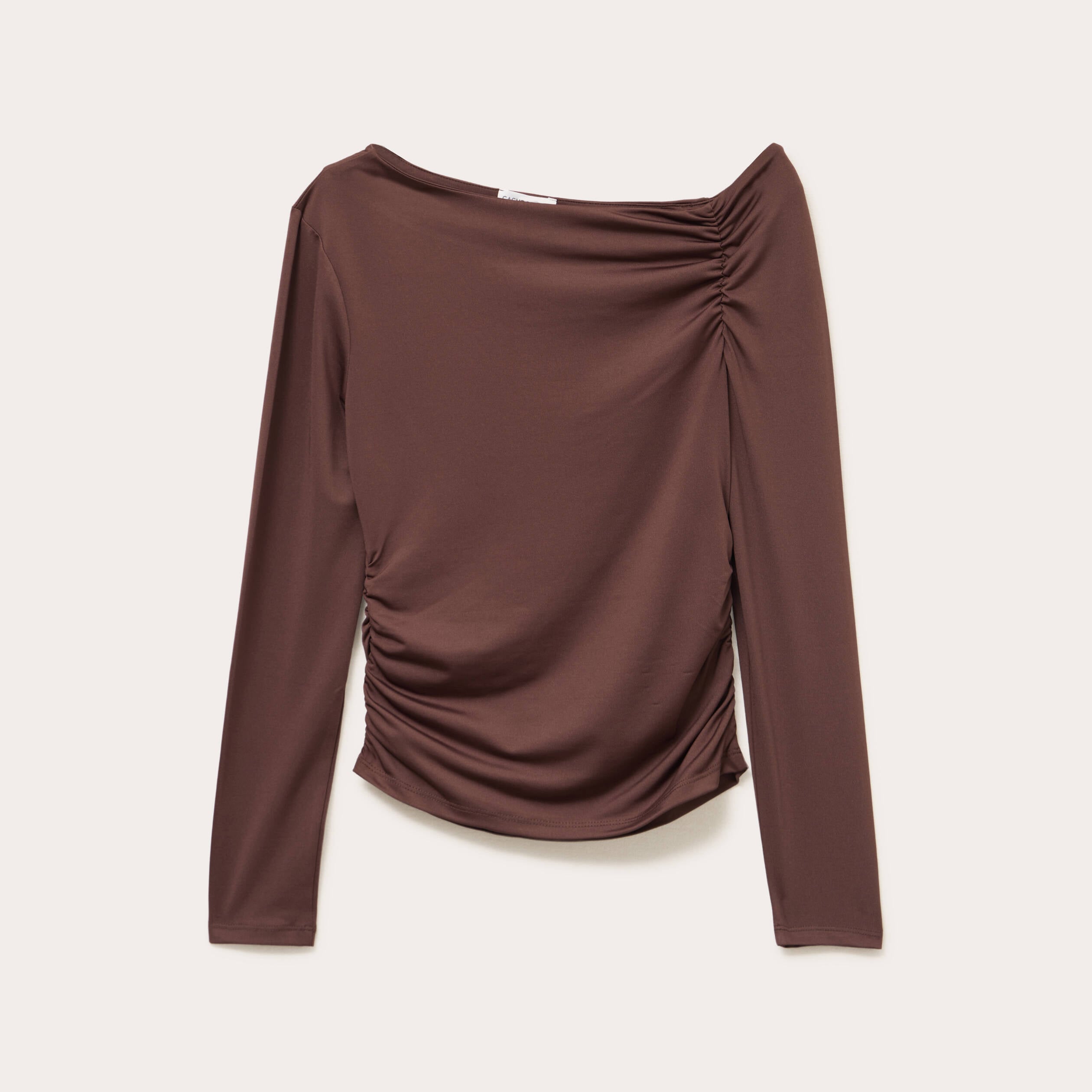 T-shirt ajust&eacute; manches longues marron fonc&eacute; femme