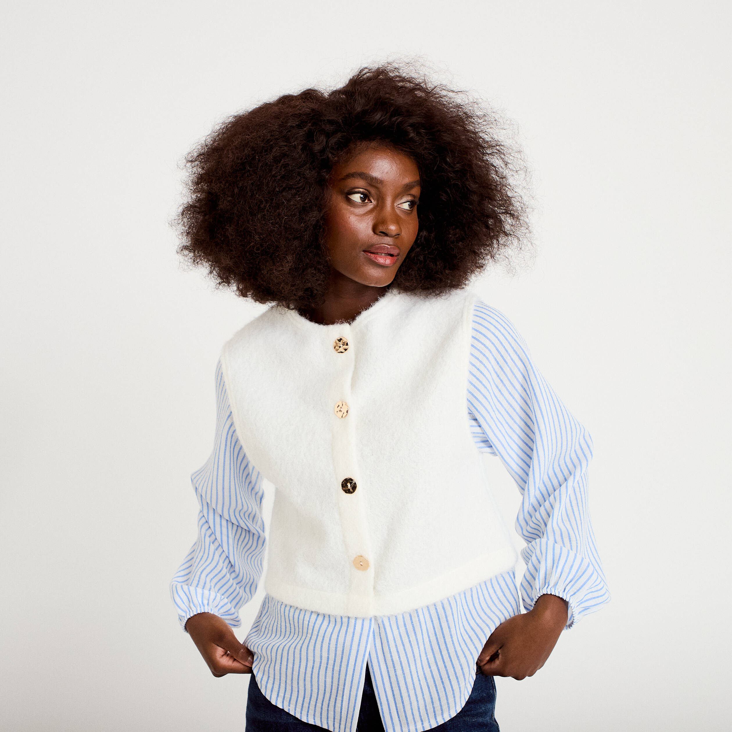 Pull chemise 2-en-1 ecru femme