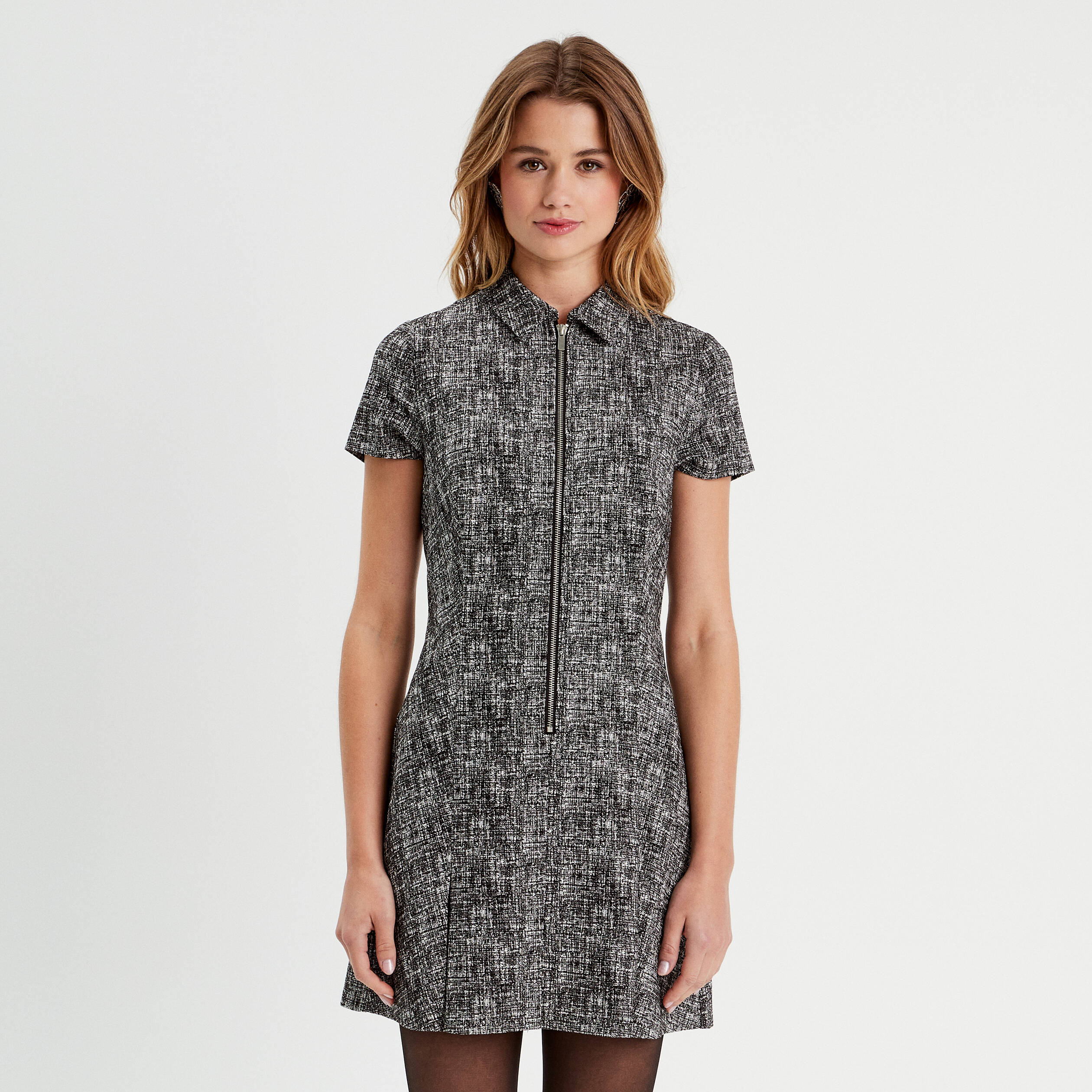 Robe droite zipp&eacute;e noir femme