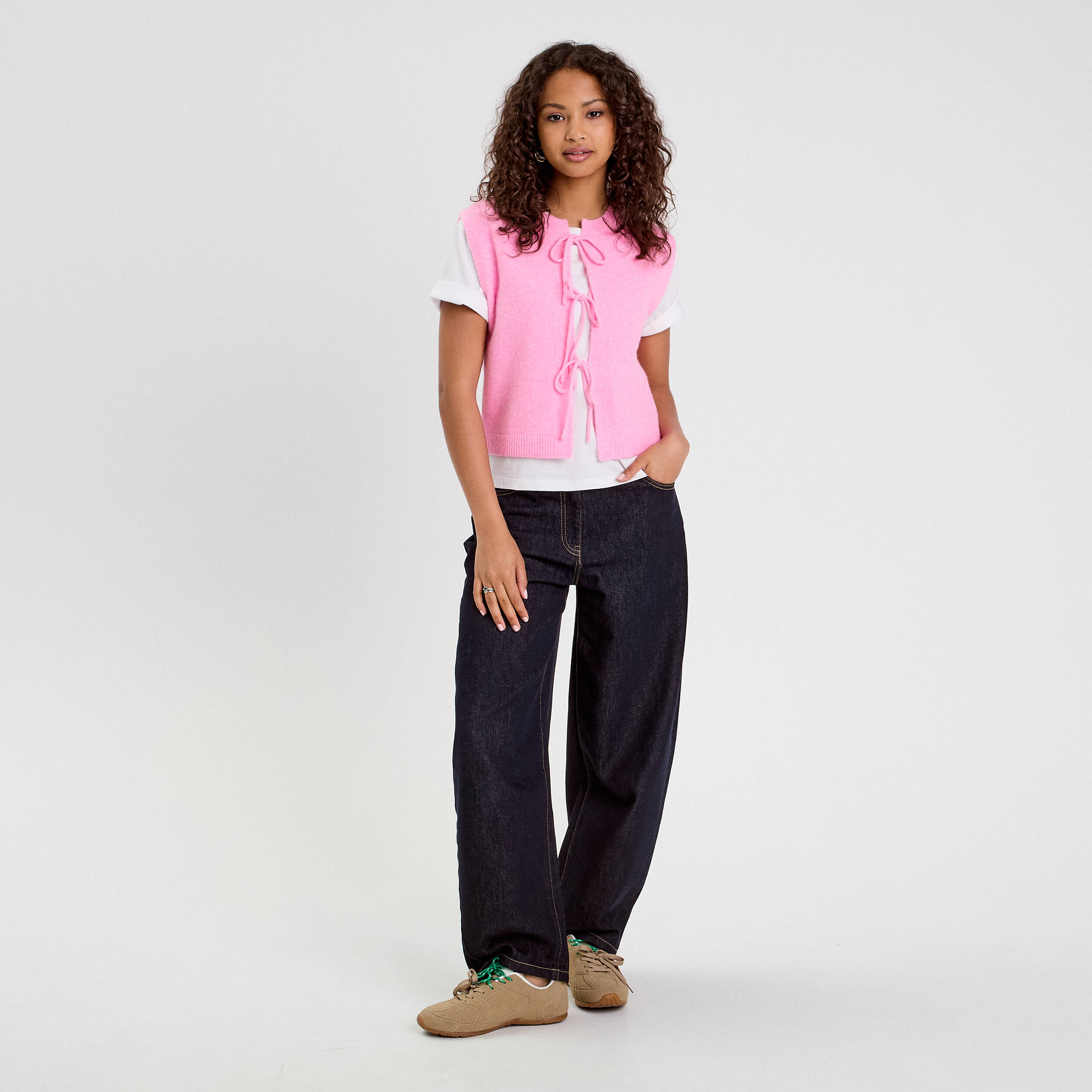 gilet sans manches noue rose femme Gilet sans manches noué rose femme
