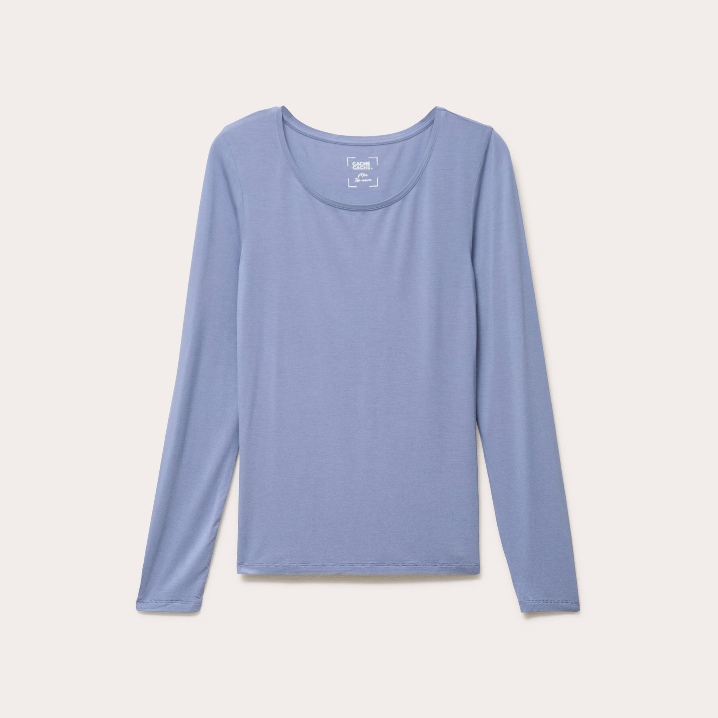 T-shirt uni &agrave; manches longues bleu gris femme