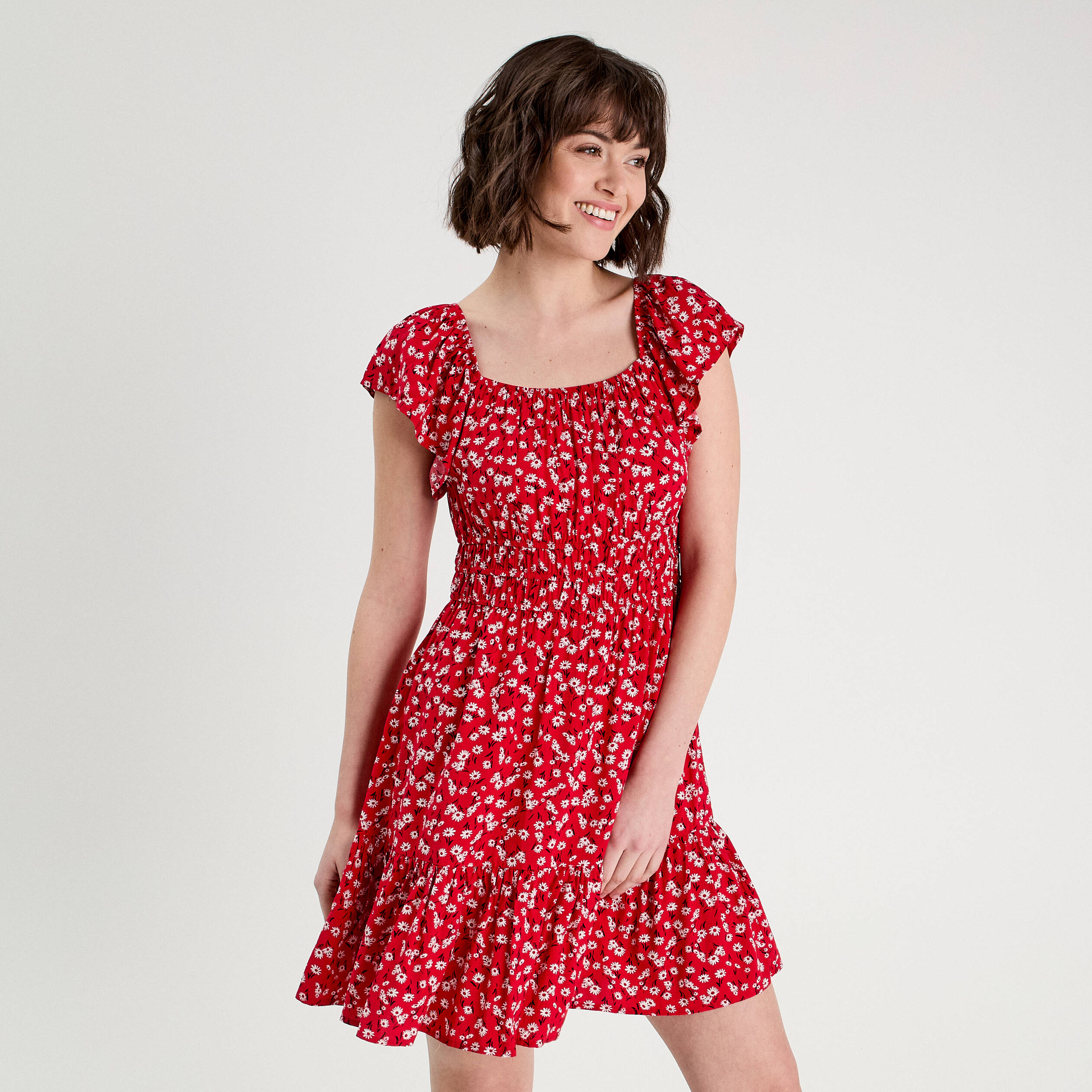 Robe &eacute;vas&eacute;e manches courtes rouge femme