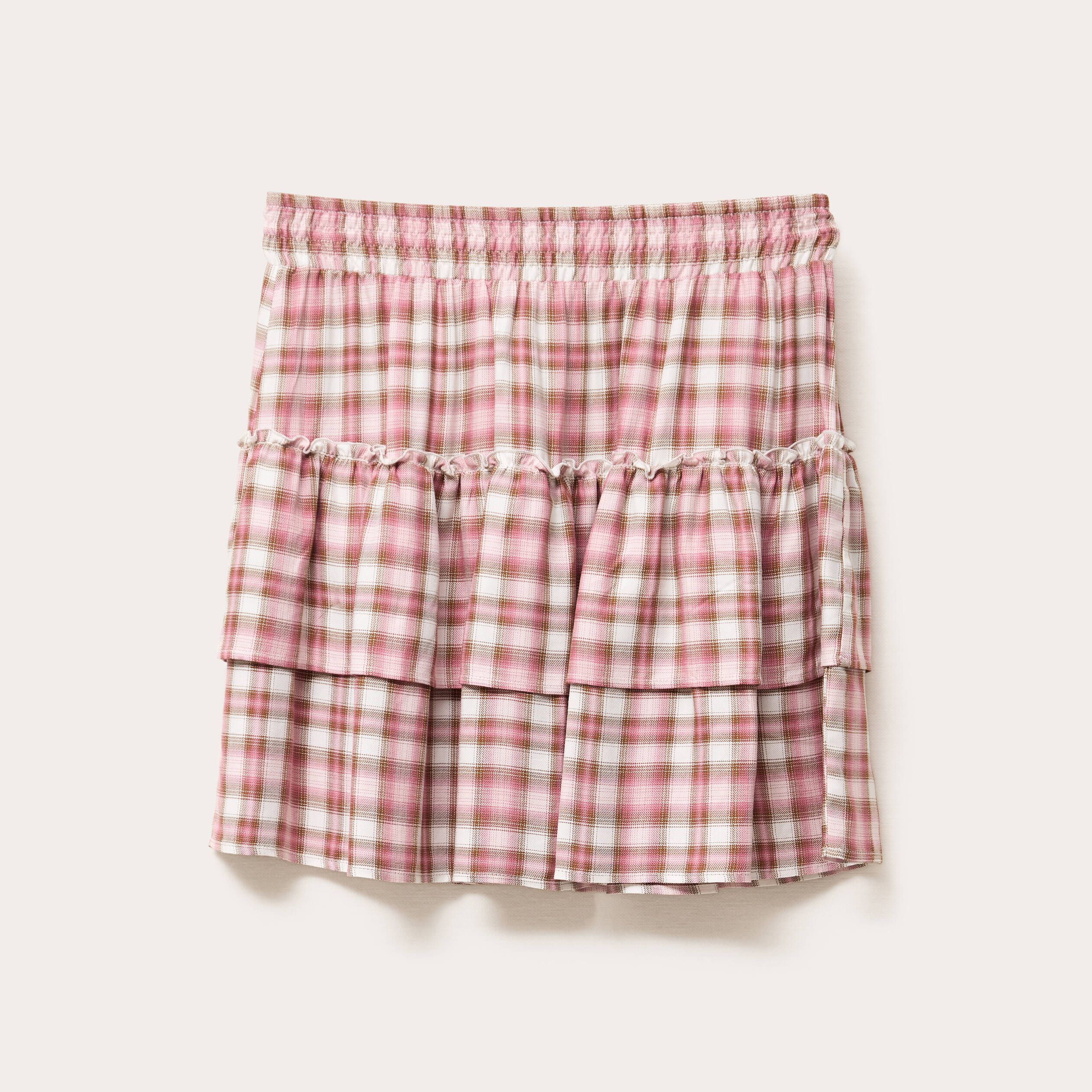 Jupe &eacute;vas&eacute;e volants rose femme