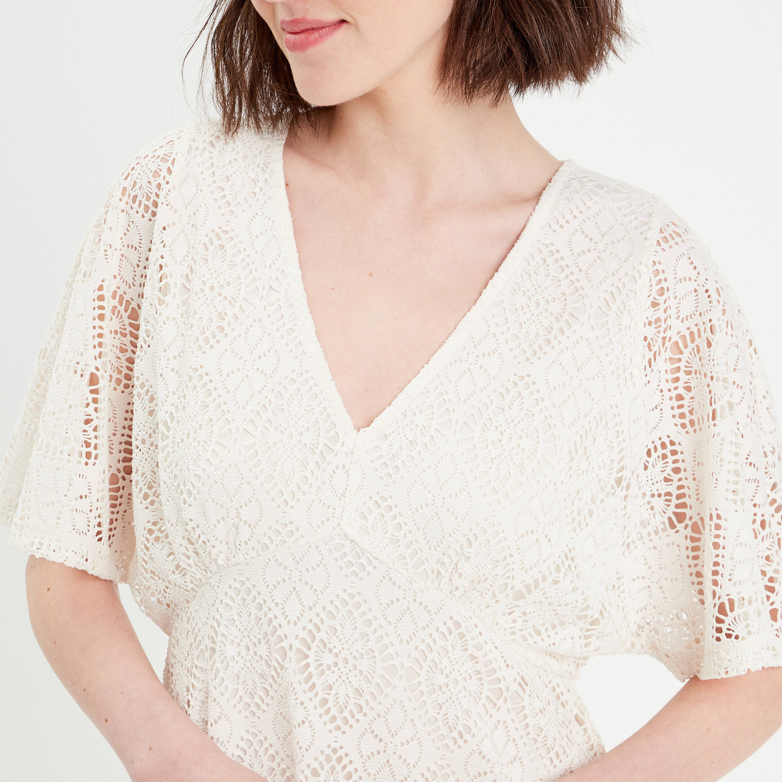 Robe evasee dentelle ecru femme Vibs