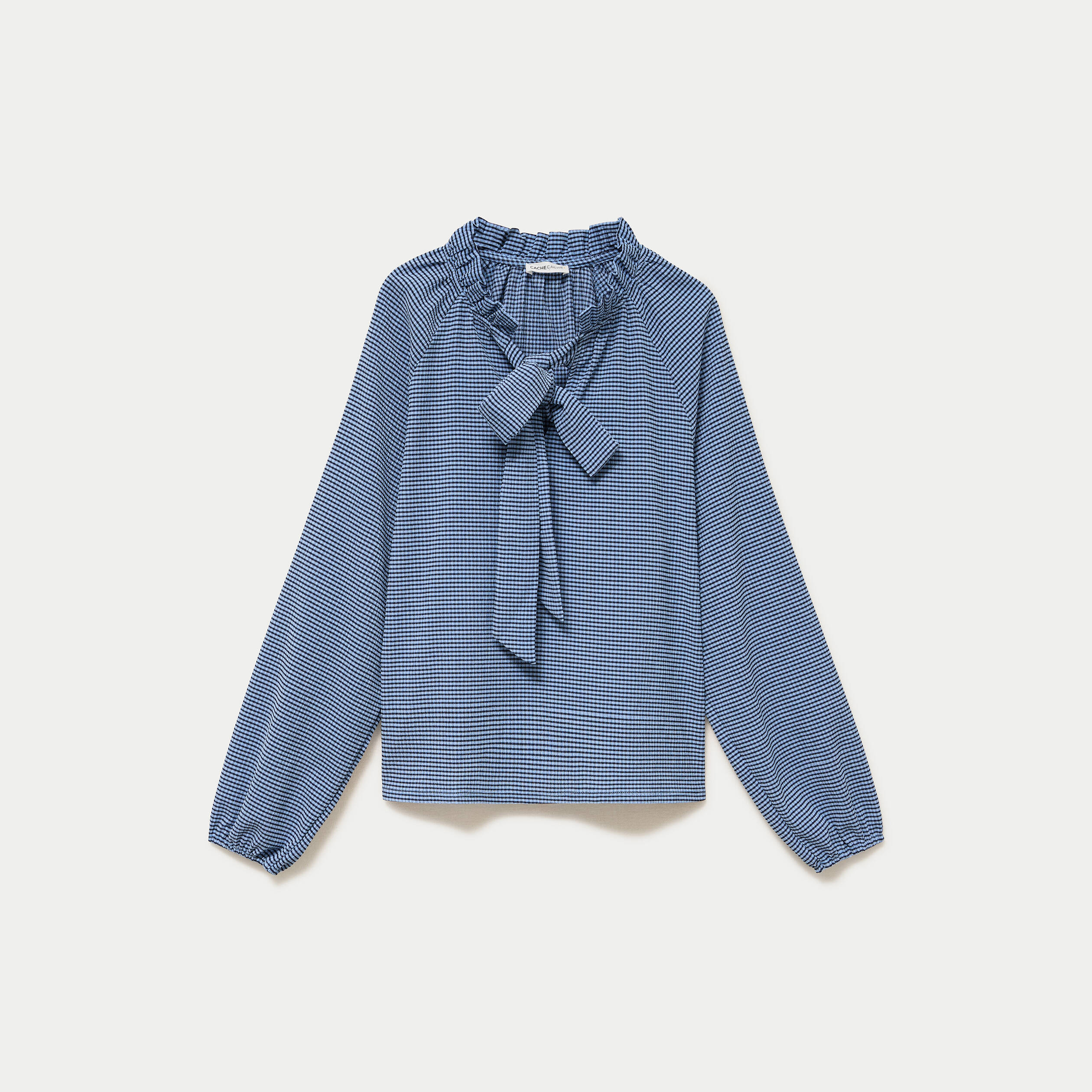 Blouse col montant manches longues bleu femme