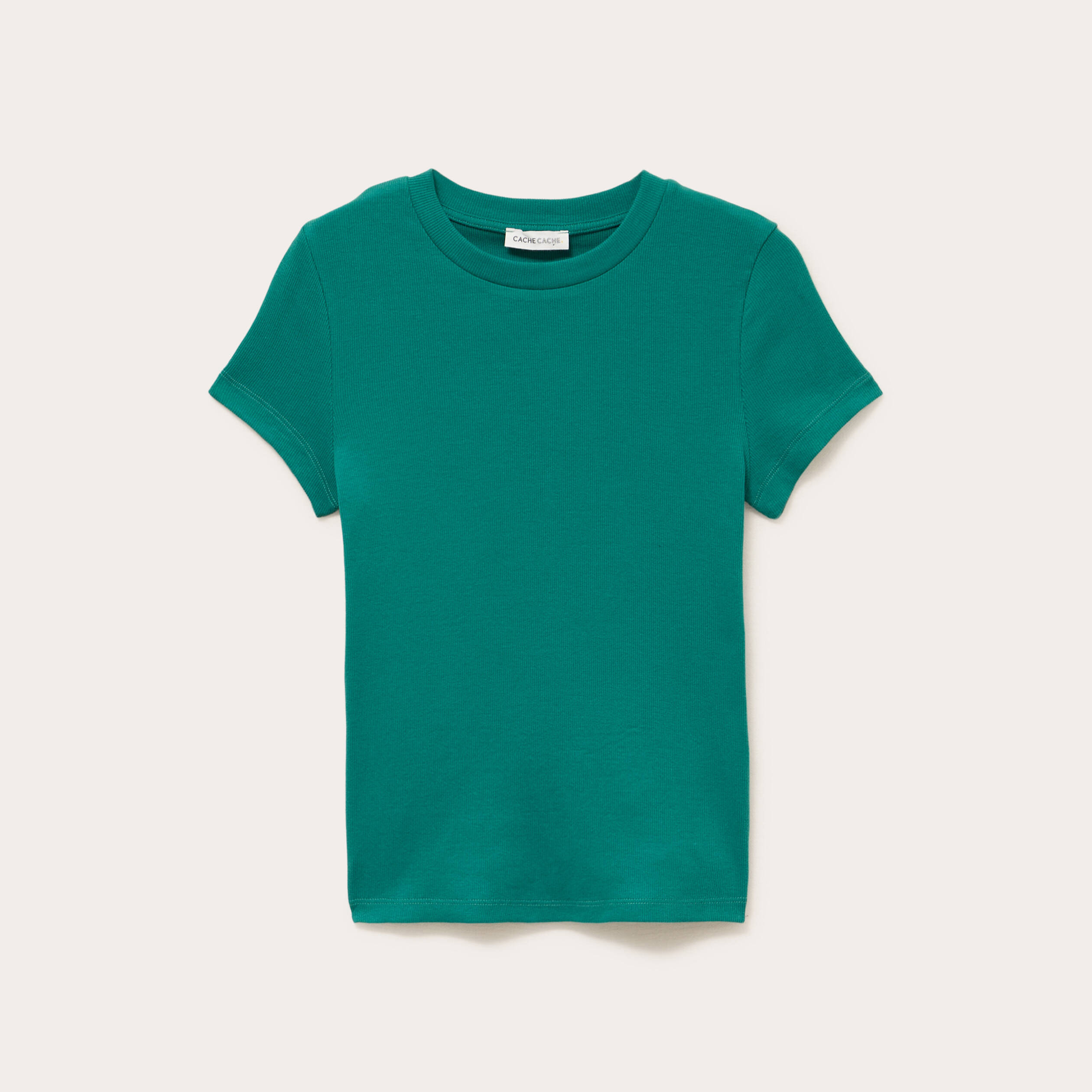 T-shirt c&ocirc;tel&eacute; ajust&eacute; manches courtes vert &eacute;meraude femme