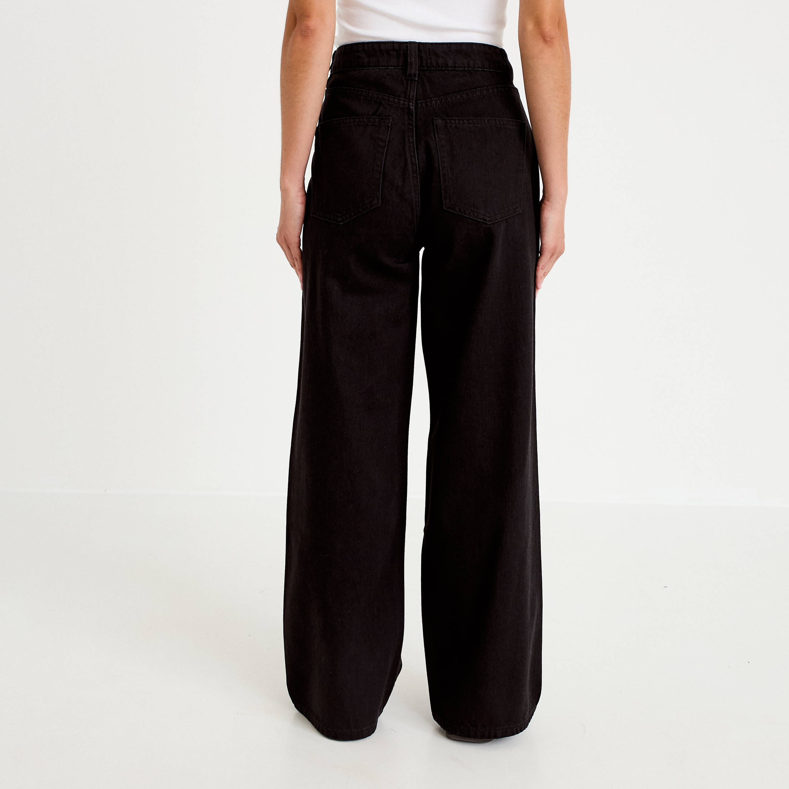 Jean wide leg taille haute denim noir femme