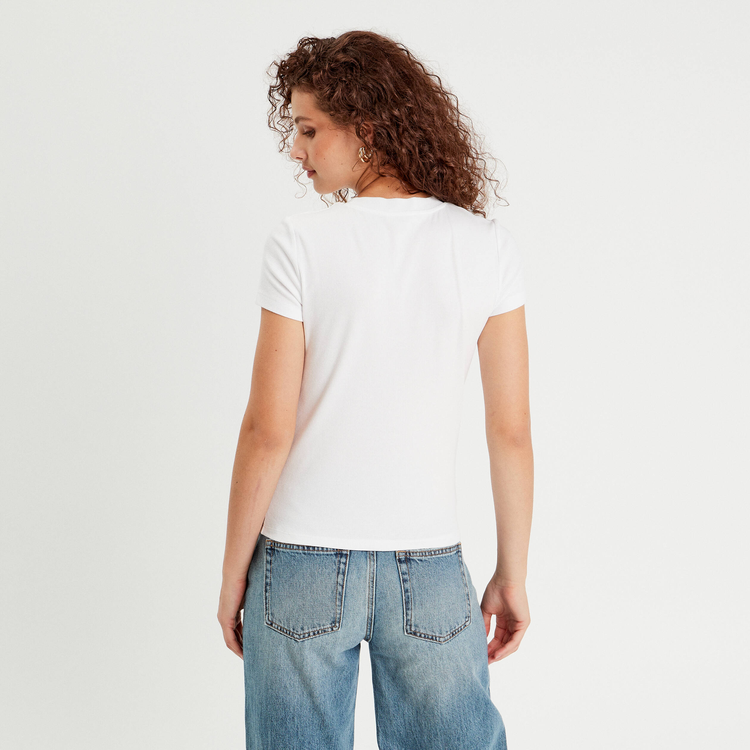 t shirt manches courtes cotele blanc femme T-shirt manches courtes côtelé blanc femme